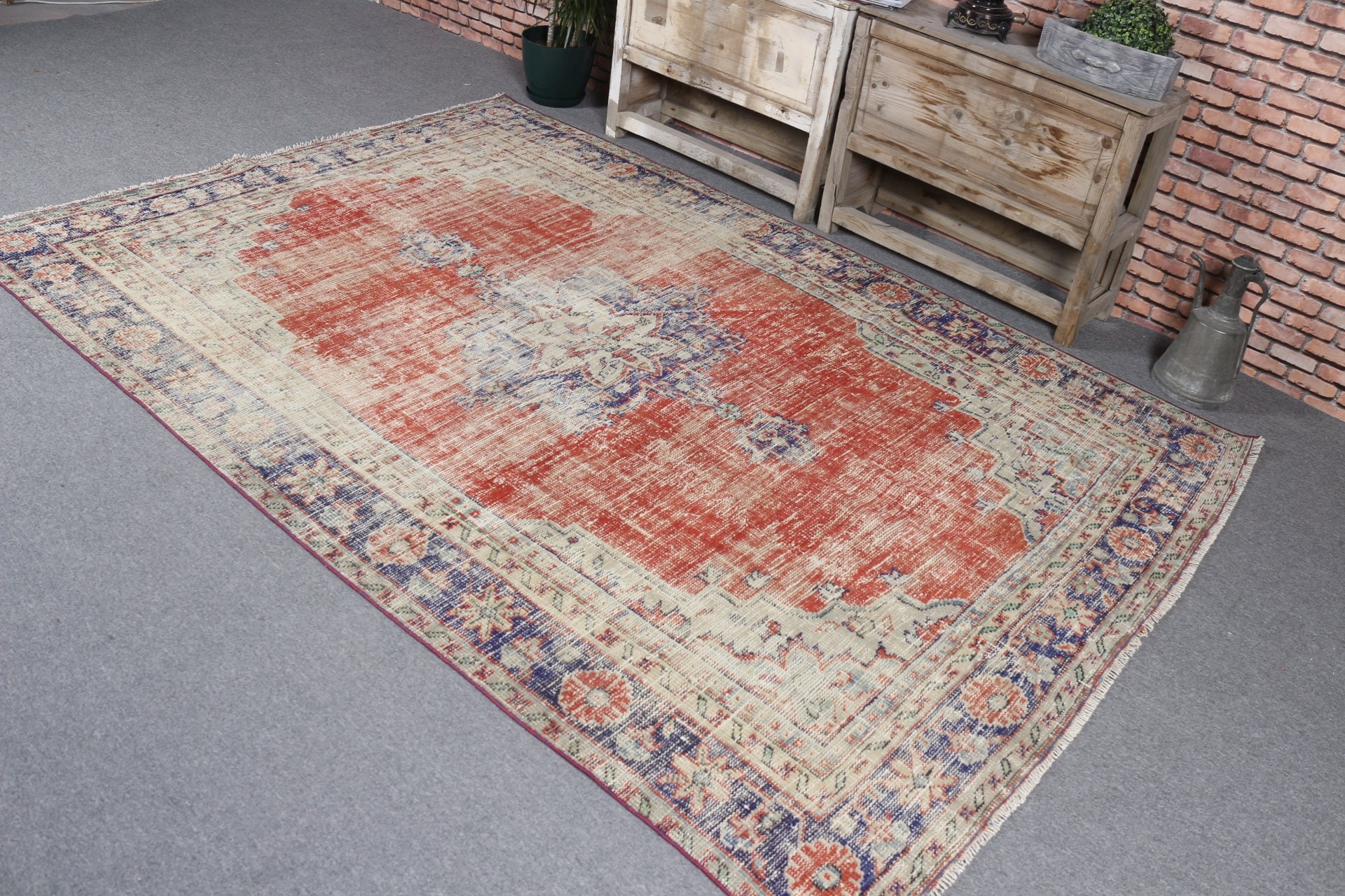 Turkish Rug, Vintage Rugs, Red Bedroom Rug, Living Room Rug, 5.8x8.5 ft Large Rug, Oushak Rug, Art Rugs, Dining Room Rug, Kitchen Rug