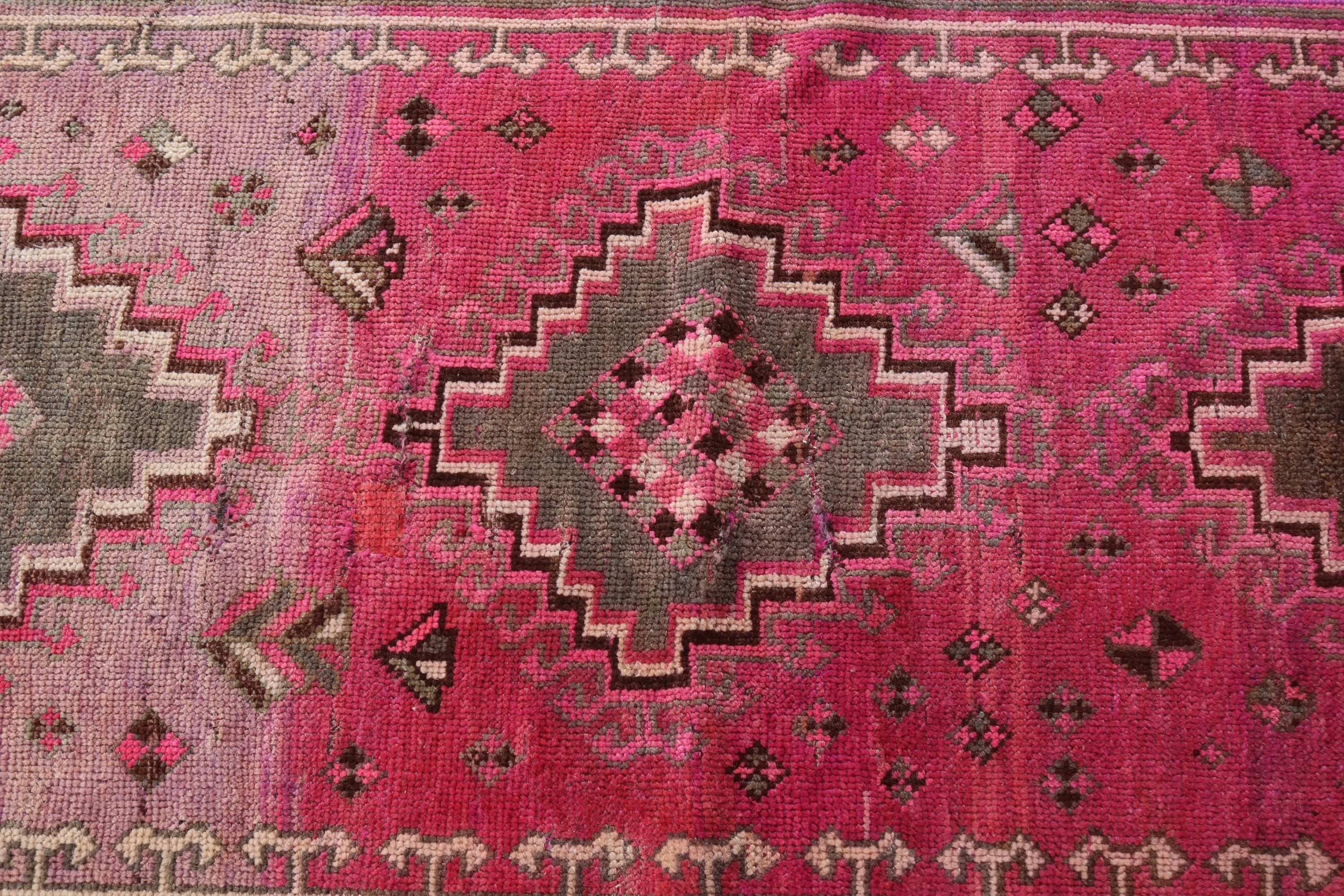 Turkish Rug, Pink Flatweave Rug, Vintage Rug, 2.5x8.7 ft Runner Rugs, Rug Runner Vintage Rugs, Corridor Rugs, Geometric Rug, Floor Rugs