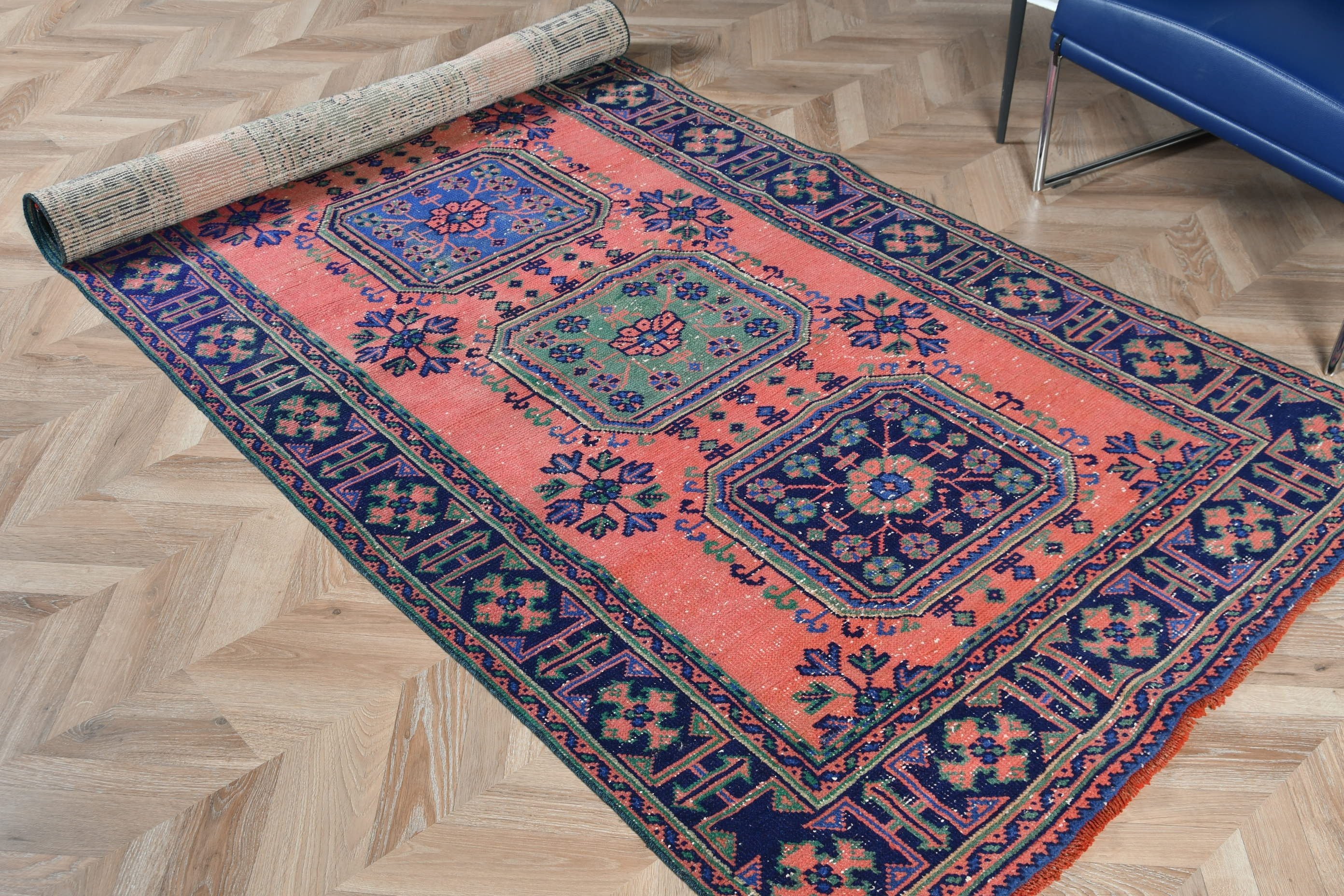 Koridor Halıları, Antika Halı, Kırmızı Oushak Halı, Ev Dekorasyonu Halısı, Vintage Halı, Retro Halı, Merdiven Halıları, Türk Halısı, 4.1x10.5 ft Runner Halısı