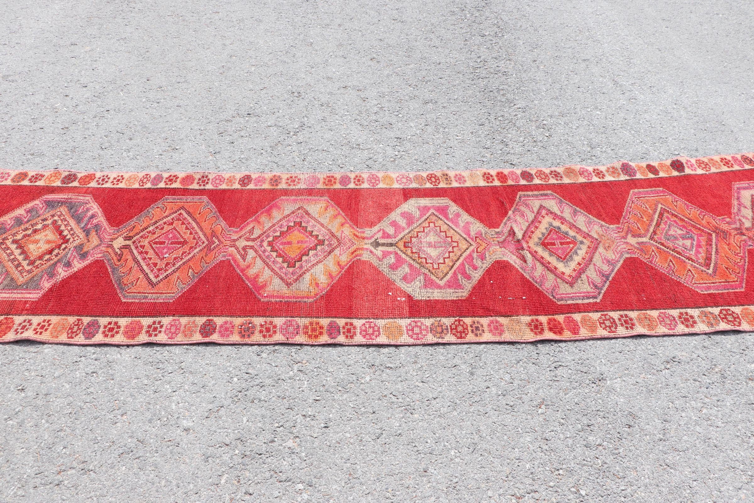 Floor Rug, Turkish Rug, Old Rug, Kitchen Rug, Vintage Rugs, Dorm Rug, Rugs for Corridor, Oushak Rug, Red Cool Rug, 2.4x11.2 ft Runner Rugs