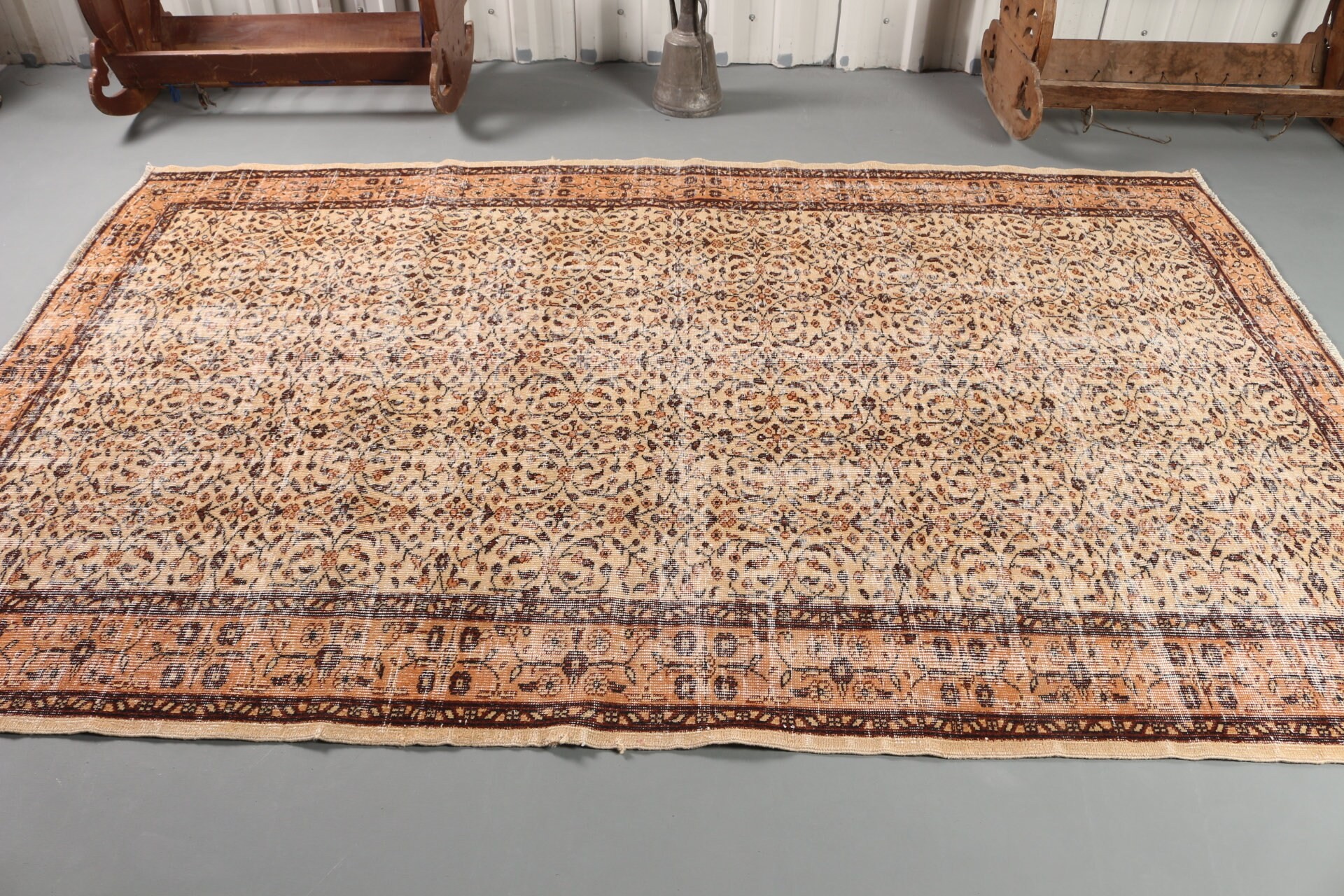 Fas Halıları, Anadolu Halıları, Bej Anadolu Halıları, Türk Halıları, Retro Halı, Vintage Halılar, 5.7x9 ft Büyük Halılar, Salon Halısı, Yemek Odası Halısı