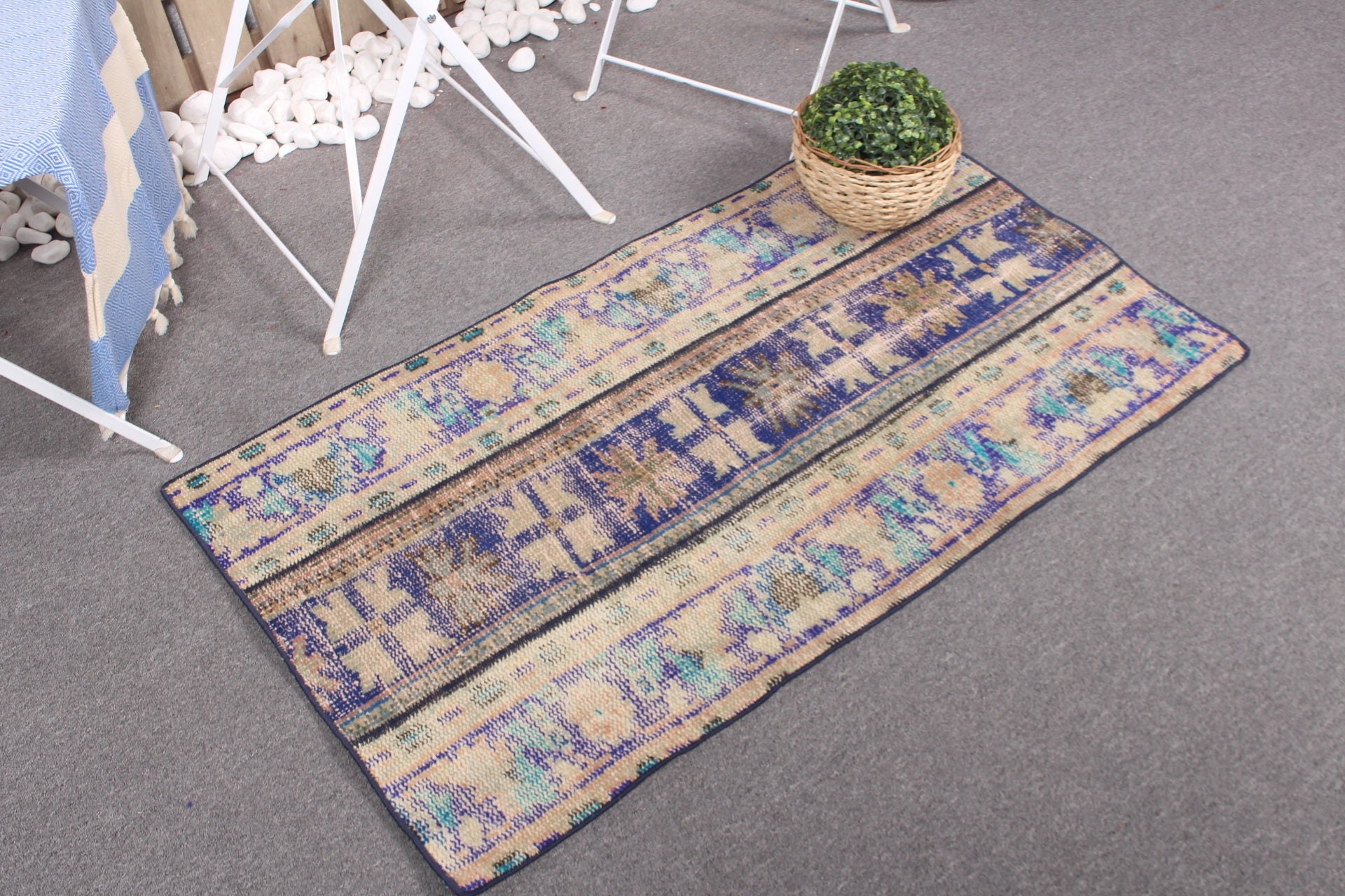 Turkish Rug, Kitchen Rug, 2.2x3.9 ft Small Rug, Vintage Rug, Floor Rug, Anatolian Rug, Entry Rug, Blue Home Decor Rug