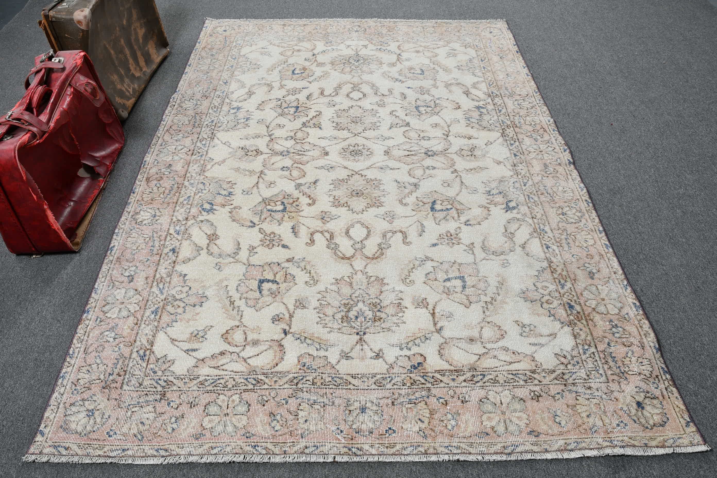 Beige Anatolian Rug, Vintage Rugs, Dining Room Rug, Cool Rug, Muted Rugs, Turkish Rugs, Kitchen Rugs, Bedroom Rug, 5.4x7.7 ft Large Rug