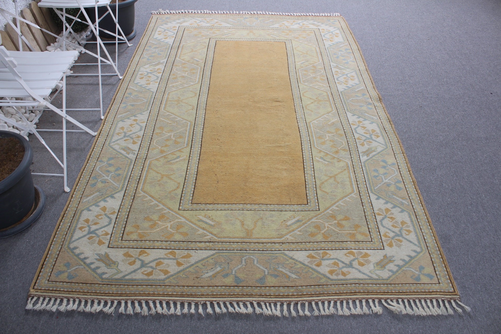 Salon Halısı, 5.2x8.4 ft Büyük Halılar, Sessiz Halılar, Oturma Odası Halısı, Yer Halısı, Sarı Mutfak Halıları, Vintage Halı, Mutfak Halısı, Türk Halısı