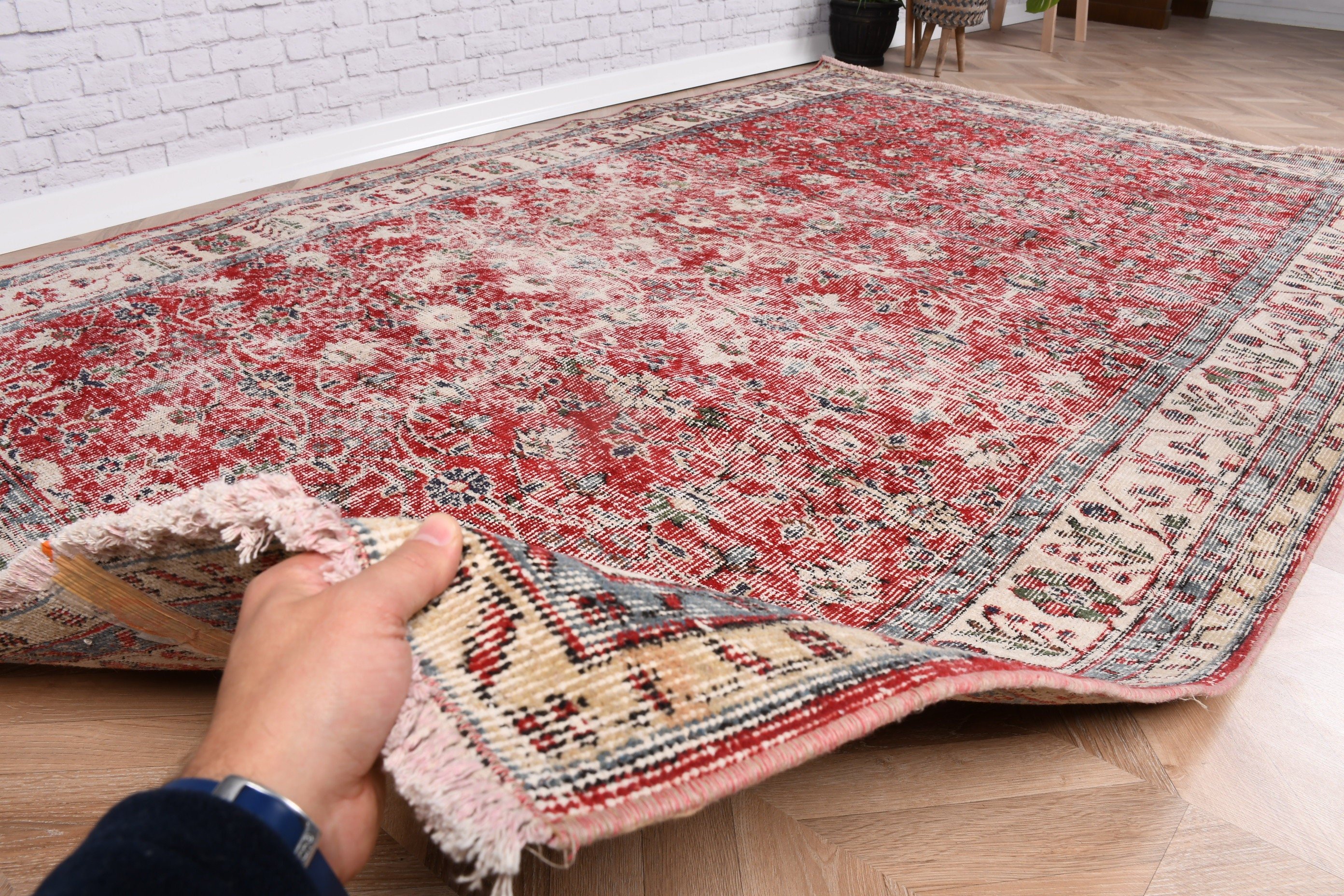 Kırmızı Yatak Odası Halısı, Vintage Halılar, Büyük Vintage Halı, El Dokuma Halı, Türk Halısı, Düz Dokuma Halı, 5.7x9.2 ft Büyük Halı, Yemek Odası Halısı