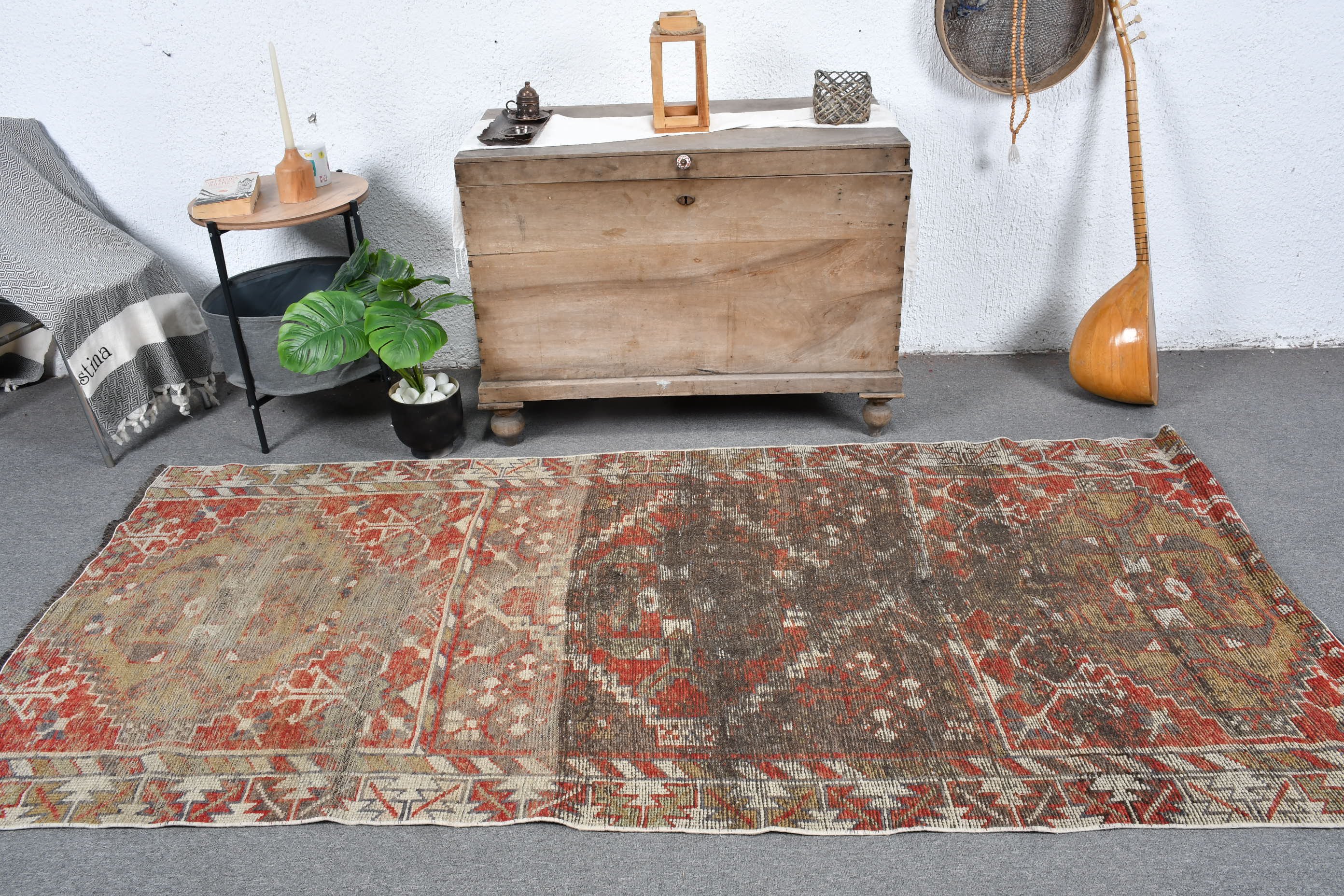 Nomadic Rug, Vintage Rug, Red Wool Rugs, Living Room Rug, Oriental Rugs, 3.9x8.2 ft Area Rug, Turkish Rugs, Indoor Rug, Bedroom Rug
