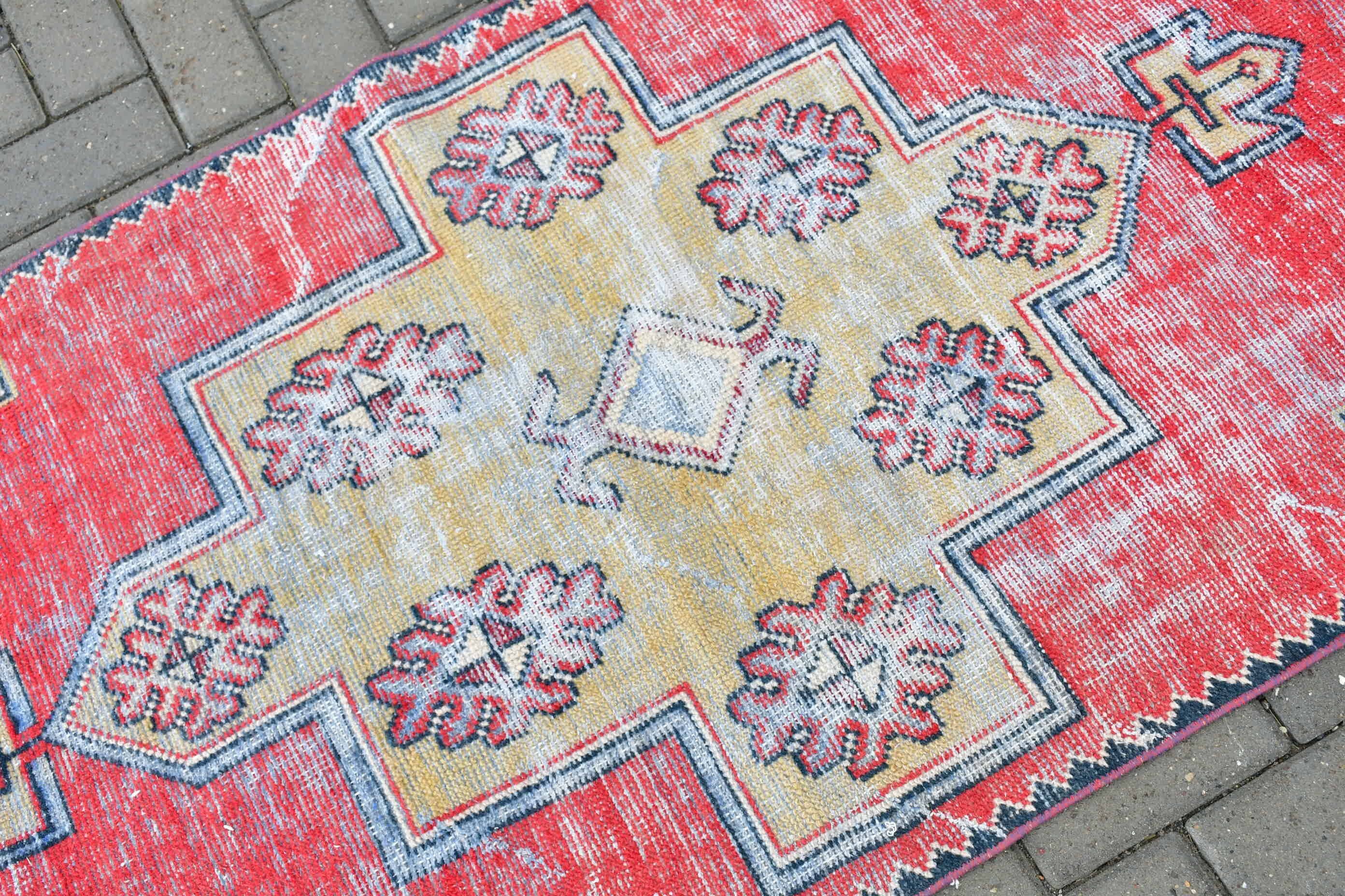 Turkish Rug, 2.8x6.9 ft Accent Rug, Kitchen Rug, Floor Rugs, Red Wool Rug, Rugs for Nursery, Nursery Rugs, Vintage Rug, Oriental Rug