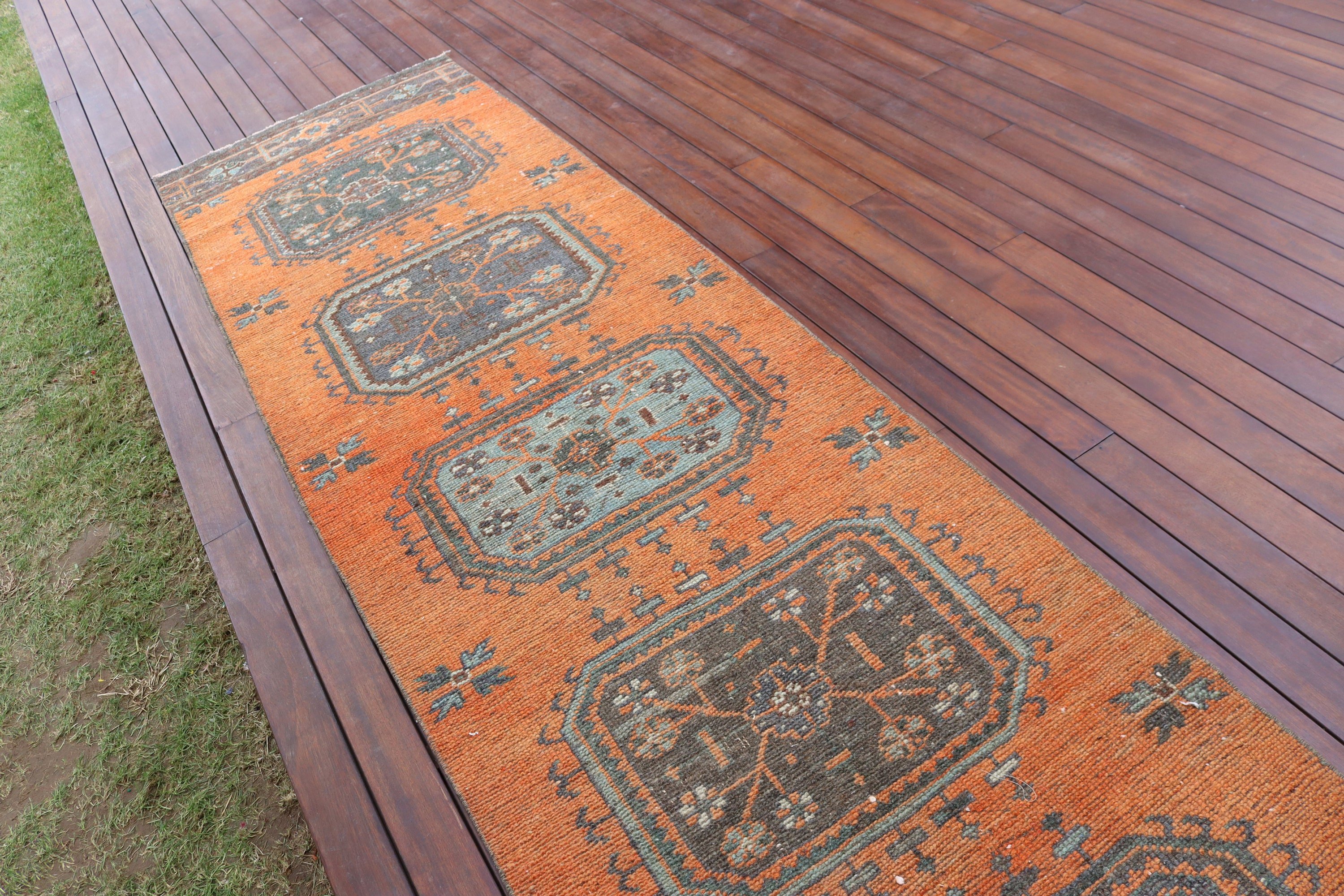 3x11.4 ft Runner Rugs, Geometric Rugs, Vintage Rugs, Orange Anatolian Rugs, Turkish Rugs, Beni Ourain Runner Rug, Kitchen Rugs, Cool Rug