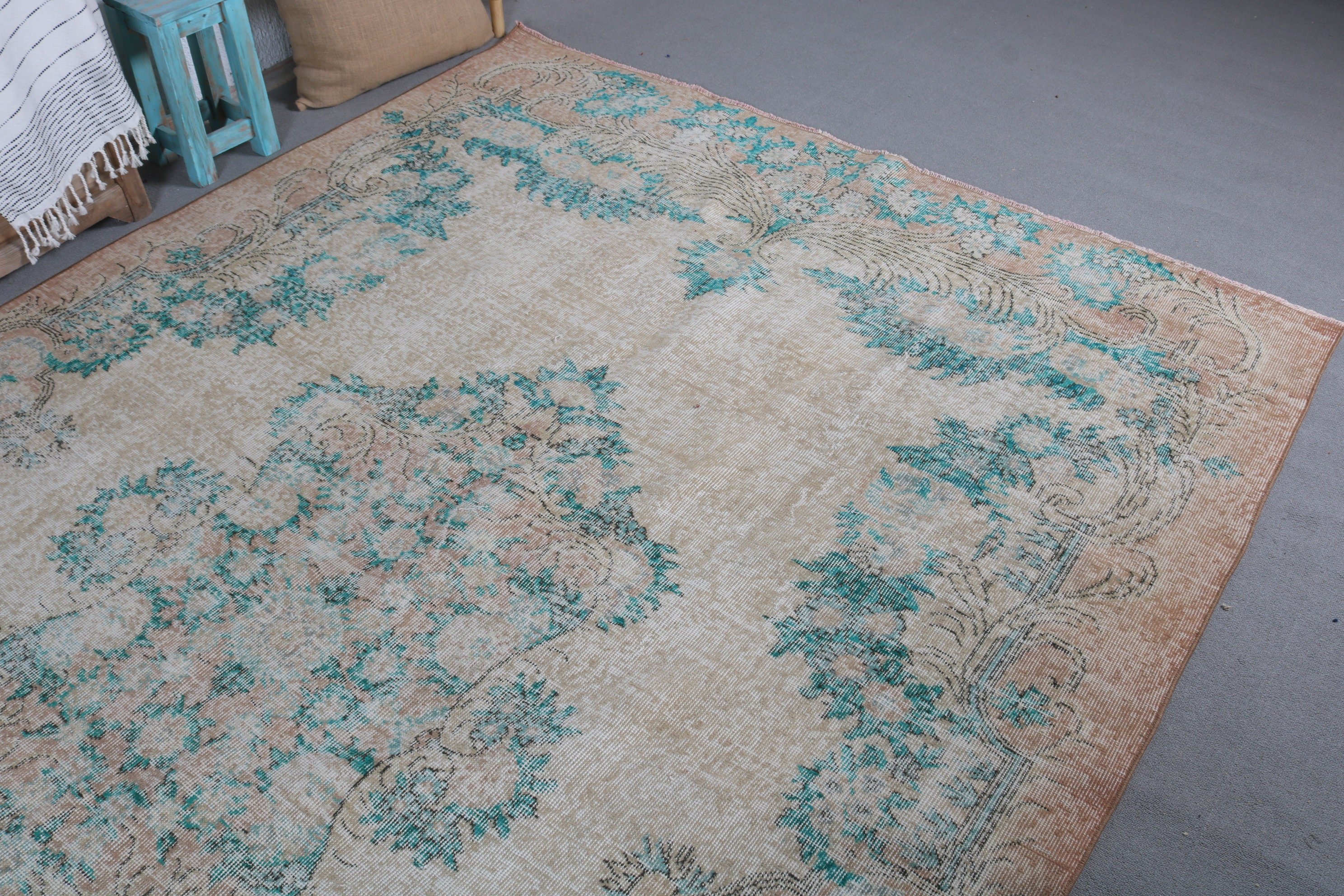 Salon Rugs, Green Home Decor Rug, Turkish Rugs, Vintage Rug, 6.7x10.5 ft Oversize Rug, Dining Room Rug, Old Rug, Antique Rug