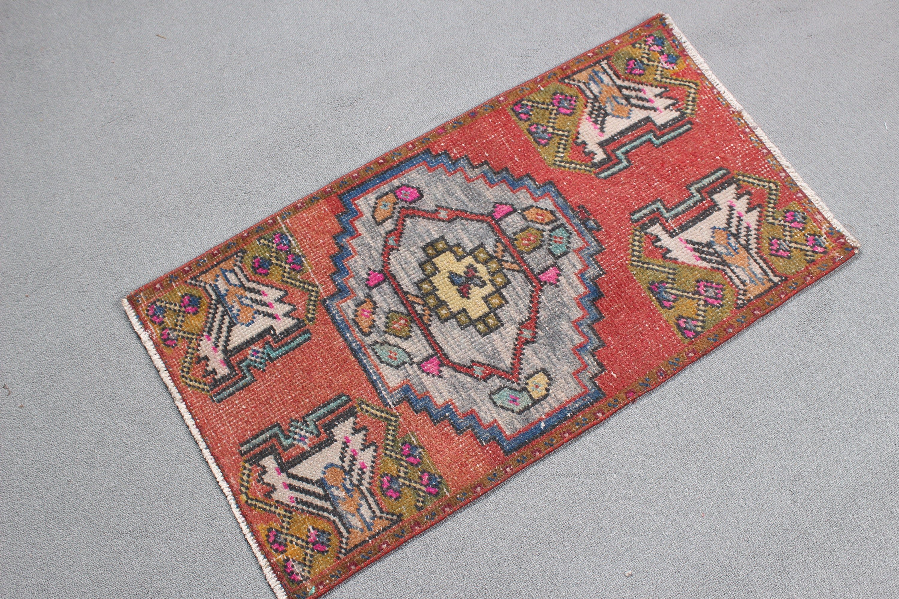 Wool Rug, Rugs for Door Mat, Small Area Rug, Red Geometric Rug, Turkish Rugs, Kitchen Rug, Floor Rugs, 1.6x3.1 ft Small Rugs, Vintage Rug