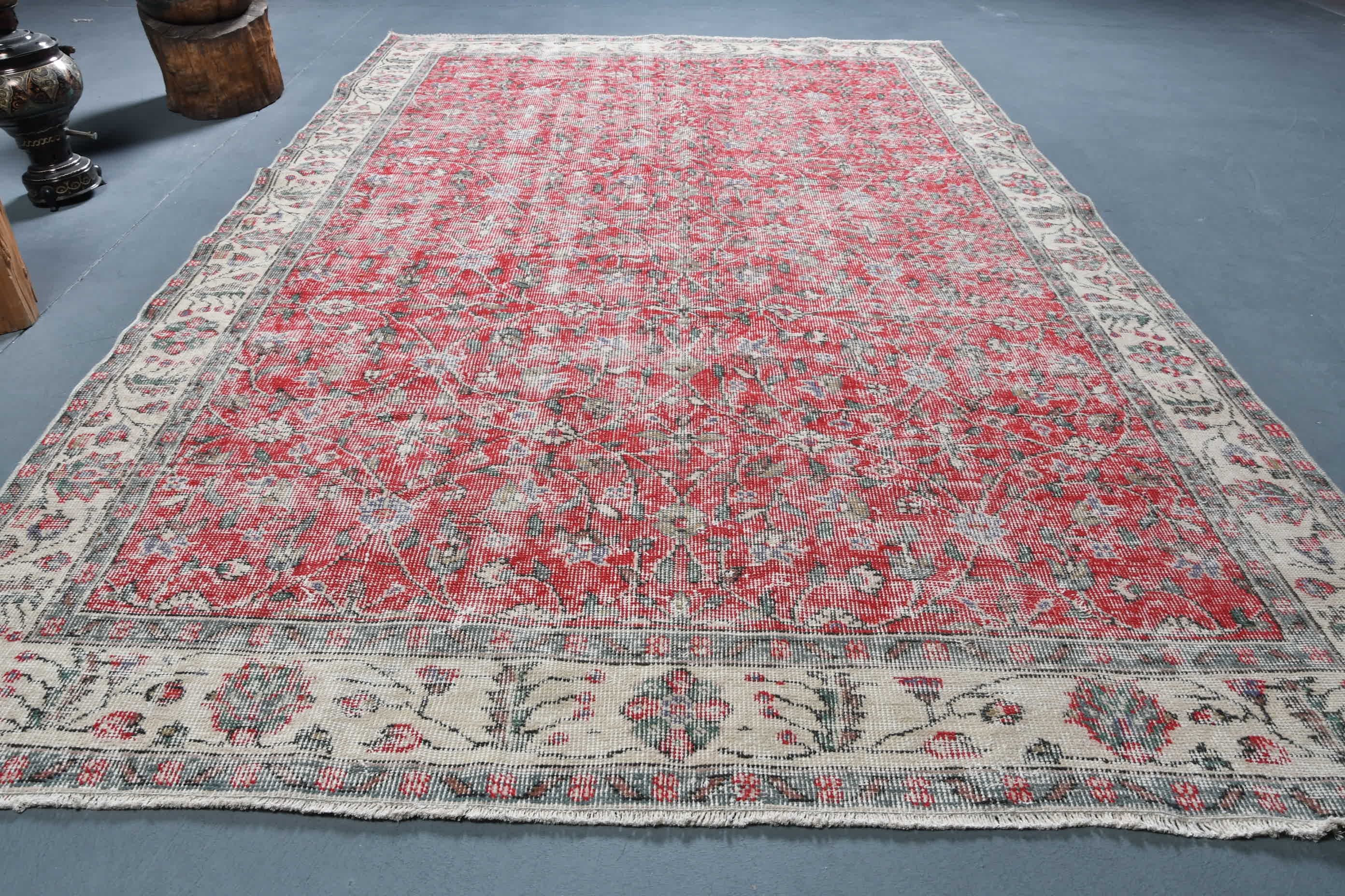 Wool Rug, 5.7x9.4 ft Large Rug, Retro Rug, Turkish Rug, Vintage Rug, Bedroom Rugs, Oriental Rug, Red Home Decor Rug, Living Room Rug
