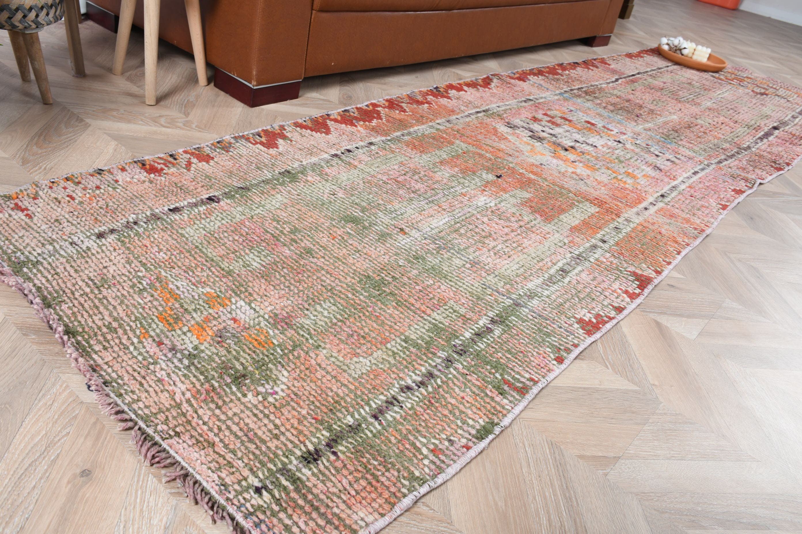 Moroccan Rugs, Pink Cool Rug, 2.7x10.5 ft Runner Rugs, Vintage Rug, Kitchen Rug, Turkish Rug, Stair Rug, Rugs for Stair, Bohemian Rugs
