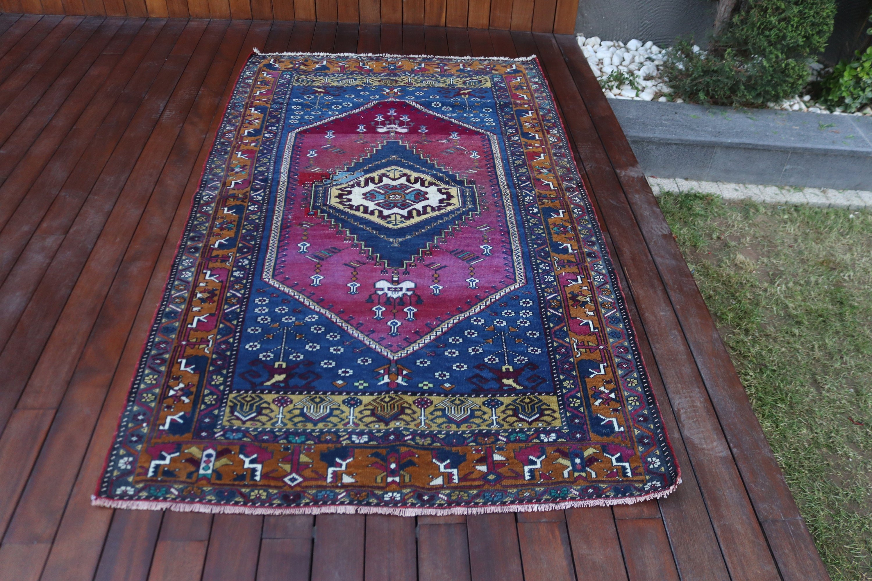 Purple Moroccan Rug, Wool Rugs, Turkish Rugs, Floor Rug, Anatolian Rugs, Vintage Rugs, 3.7x6.6 ft Area Rug, Living Room Rug, Handwoven Rug