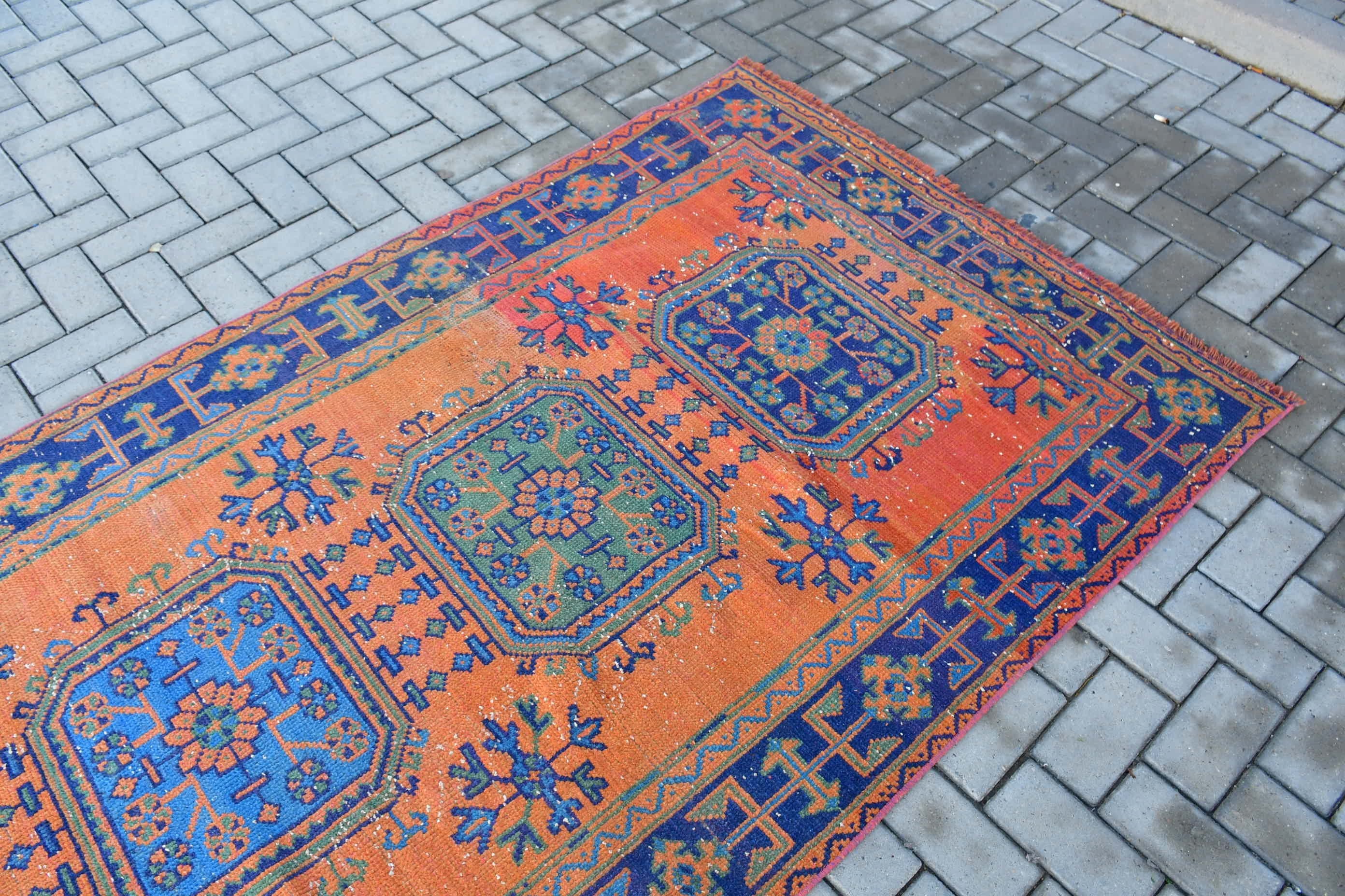 4.1x10.7 ft Runner Rugs, Turkish Rugs, Kitchen Rug, Orange Oushak Rugs, Stair Rugs, Vintage Rug, Bedroom Rug, Custom Rug