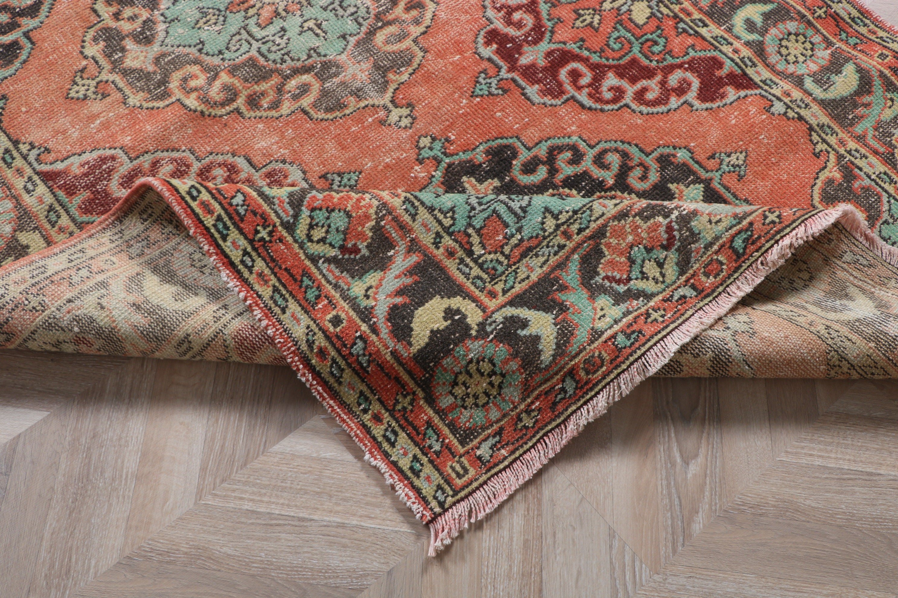 Beni Ourain Runner Halıları, Yatak Odası Halıları, Turuncu 4.5x12.2 ft Runner Halısı, Merdiven Halıları, Oushak Halısı, Türk Halısı, Vintage Halı