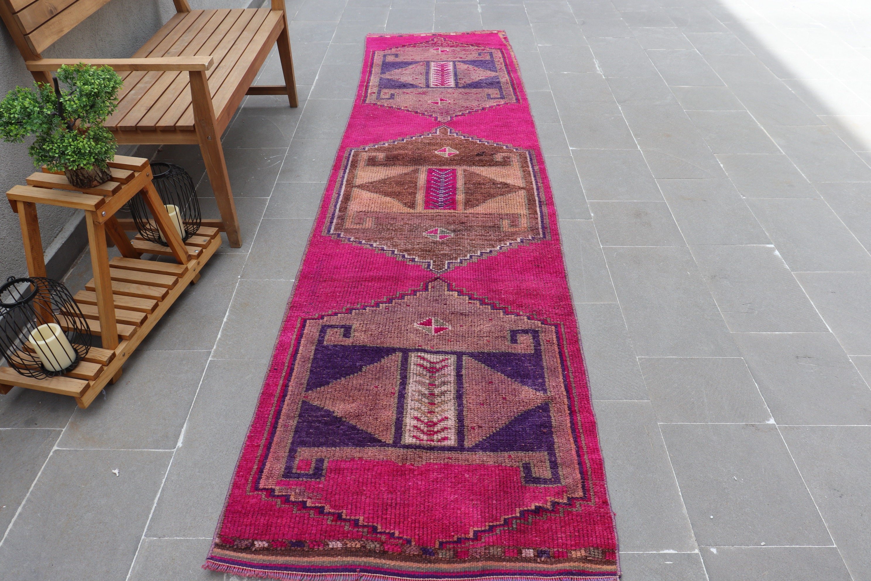 Oushak Rugs, Turkish Rug, Vintage Rugs, 2.8x11.6 ft Runner Rug, Stair Rugs, Pink Cool Rugs, Rugs for Kitchen, Corridor Rug