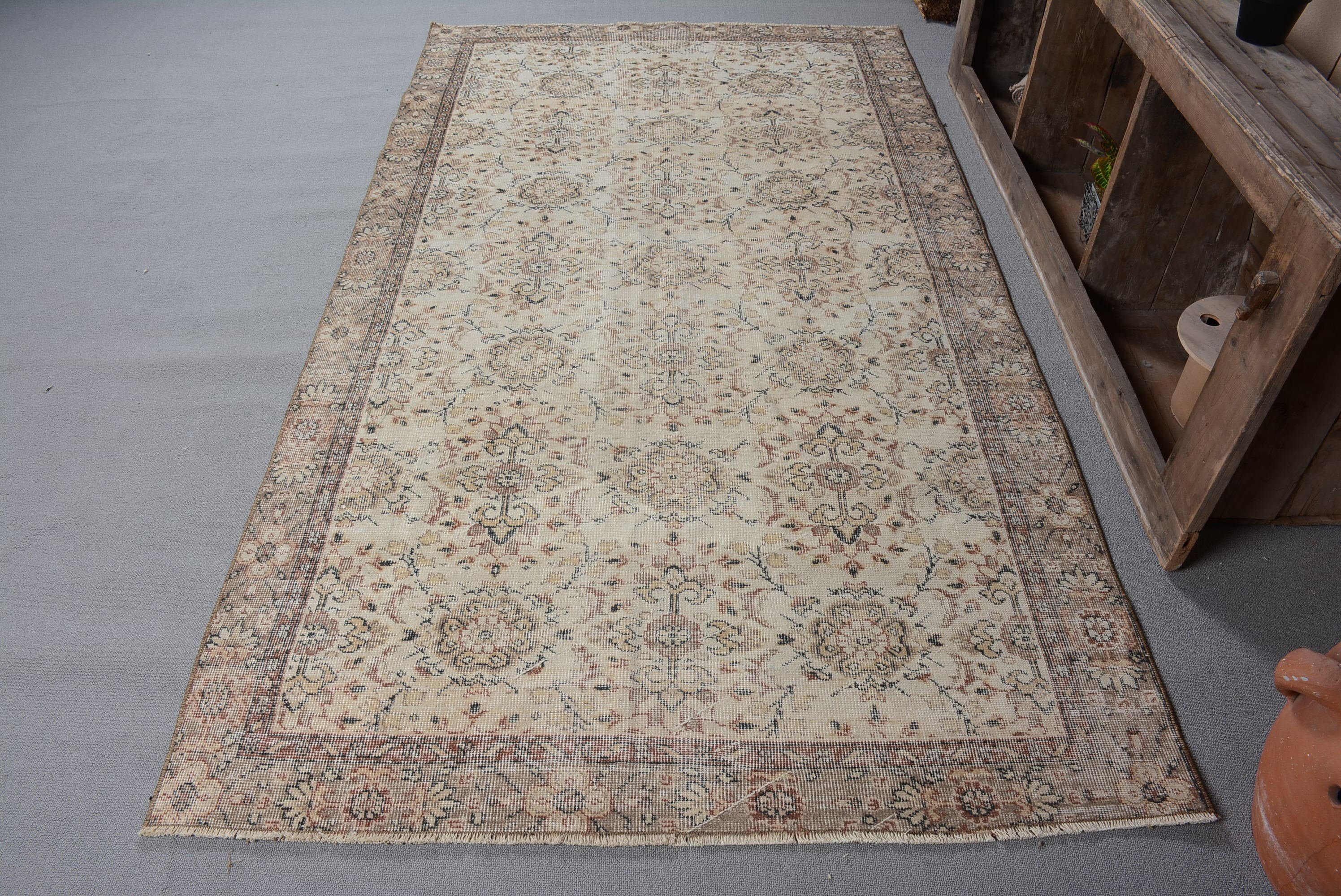 Anadolu Halısı, Bej Oushak Halısı, Yatak Odası Halıları, 4,6x8,4 ft Alan Halısı, Vintage Halı, Türk Halısı, Yer Halısı, İç Mekan Halısı, Yemek Odası Halıları