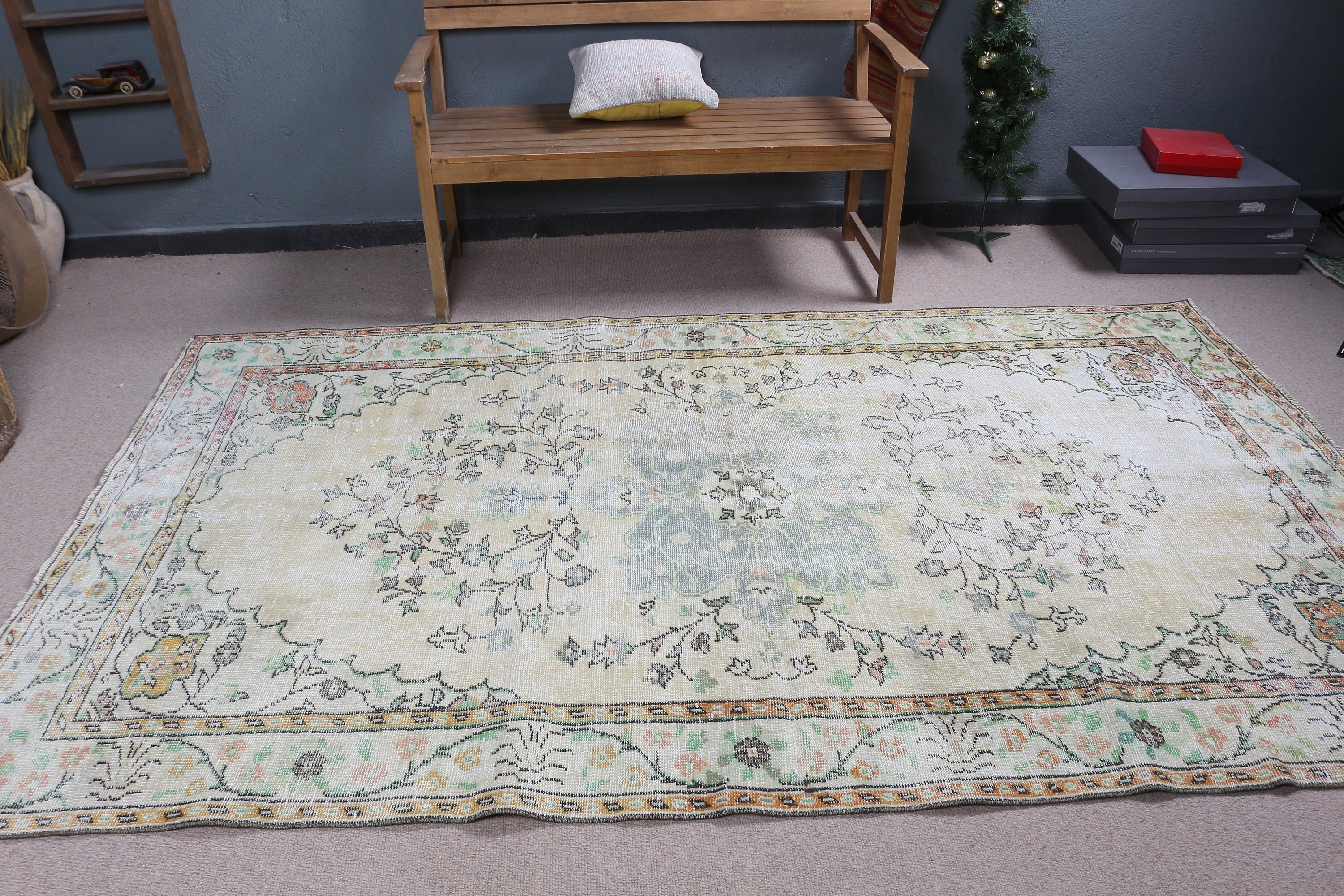 Oushak Rug, Dining Room Rug, Floor Rugs, 5.4x8.9 ft Large Rugs, Turkish Rug, Beige Moroccan Rug, Salon Rug, Rugs for Bedroom, Vintage Rug