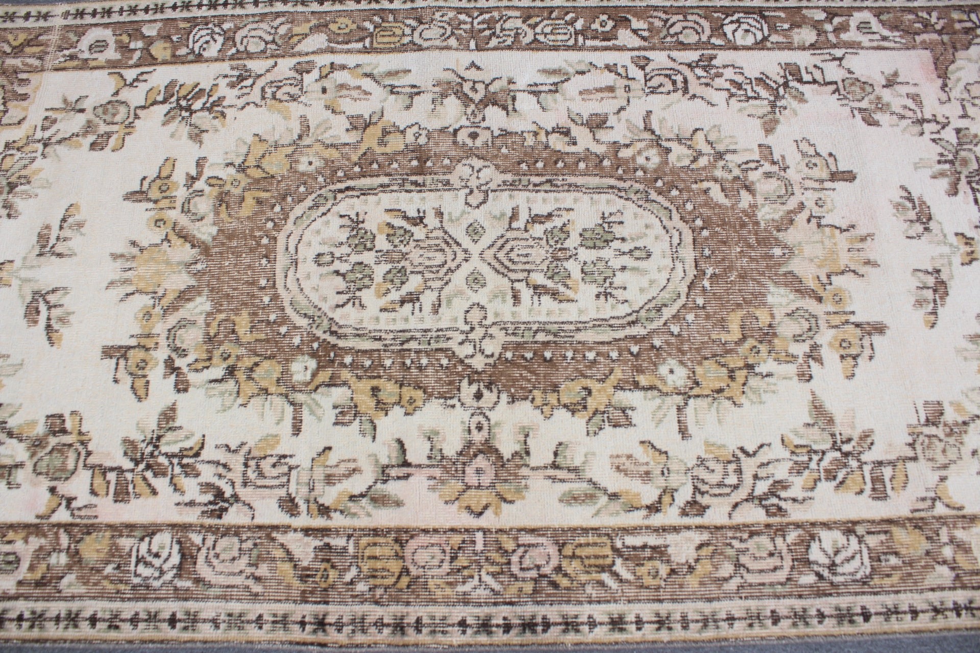 3.7x7.4 ft Alan Halısı, Çocuk Halısı, Yatak Odası Halısı, Kahverengi Antika Halılar, İç Mekan Halısı, Türk Halıları, Vintage Halı, Zemin Halıları