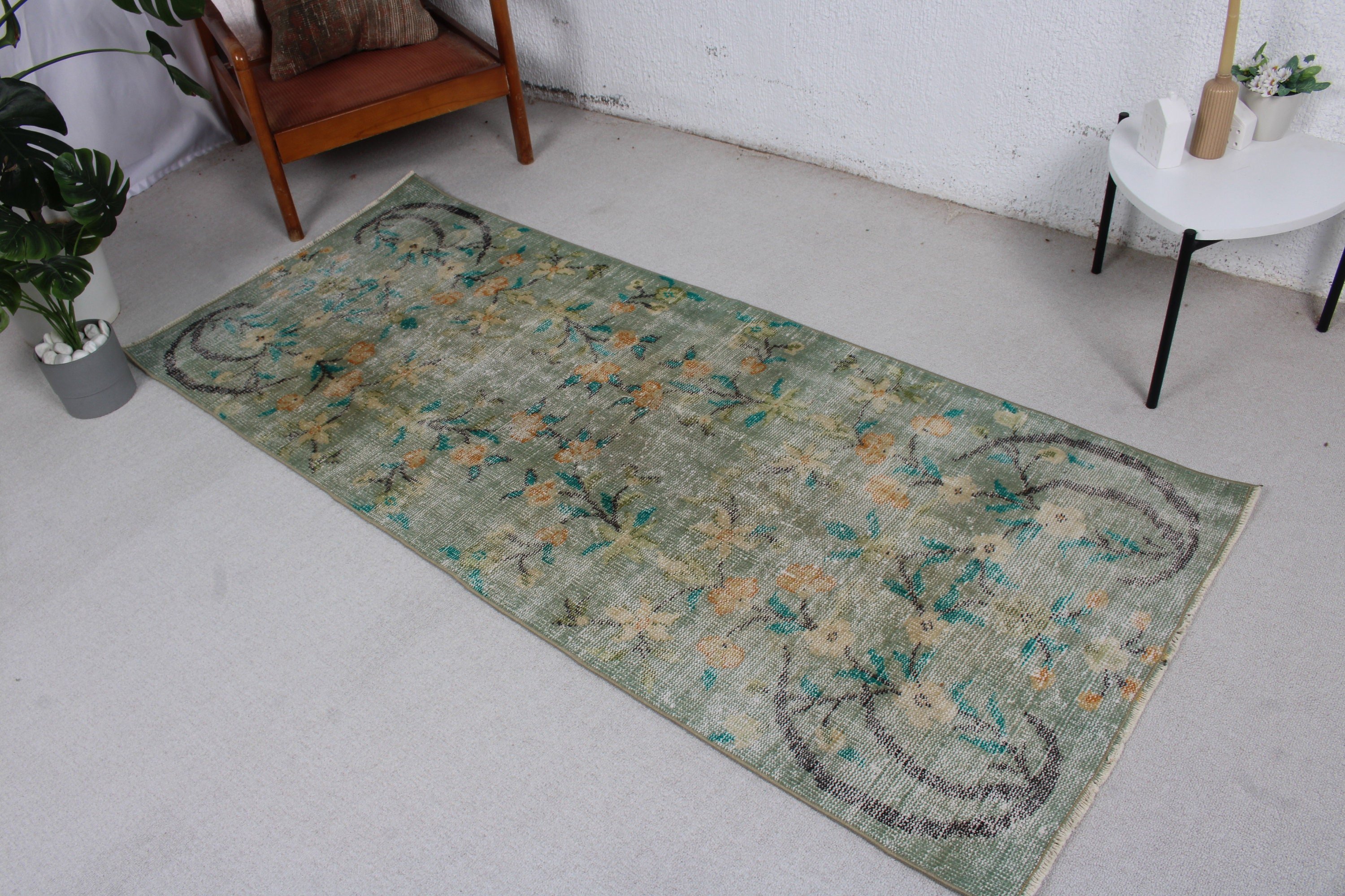 Entry Rugs, Bohemian Rugs, Green Flatweave Rugs, 2.9x6.9 ft Accent Rug, Wool Rug, Rugs for Kitchen, Vintage Rug, Luxury Rug, Turkish Rug