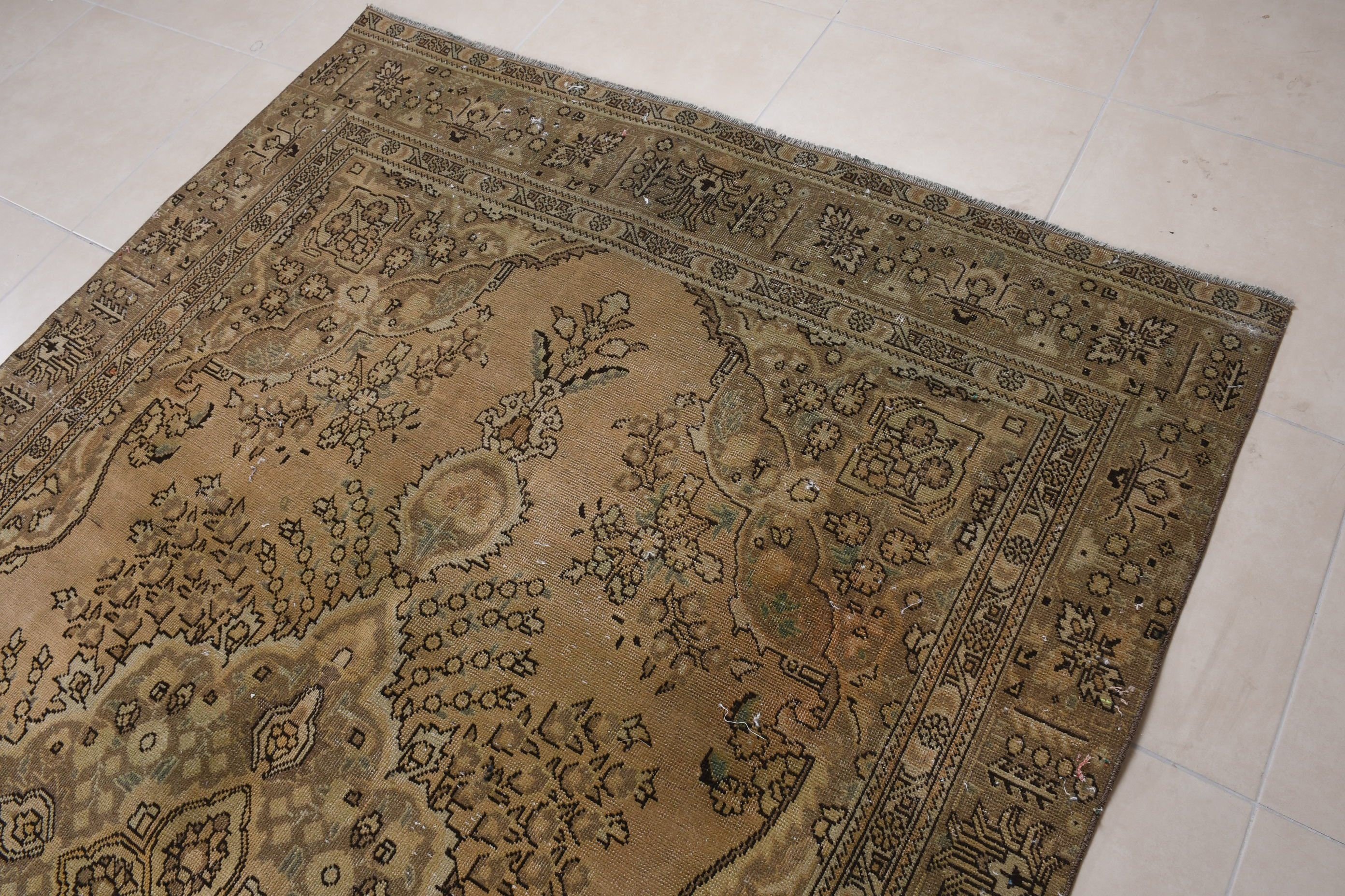 Kahverengi Oryantal Halı, Türk Halısı, 5.8x9.4 ft Büyük Halı, Vintage Halı, Yer Halısı, Fas Halısı, Salon Halısı, Salon Halıları, Yatak Odası Halısı