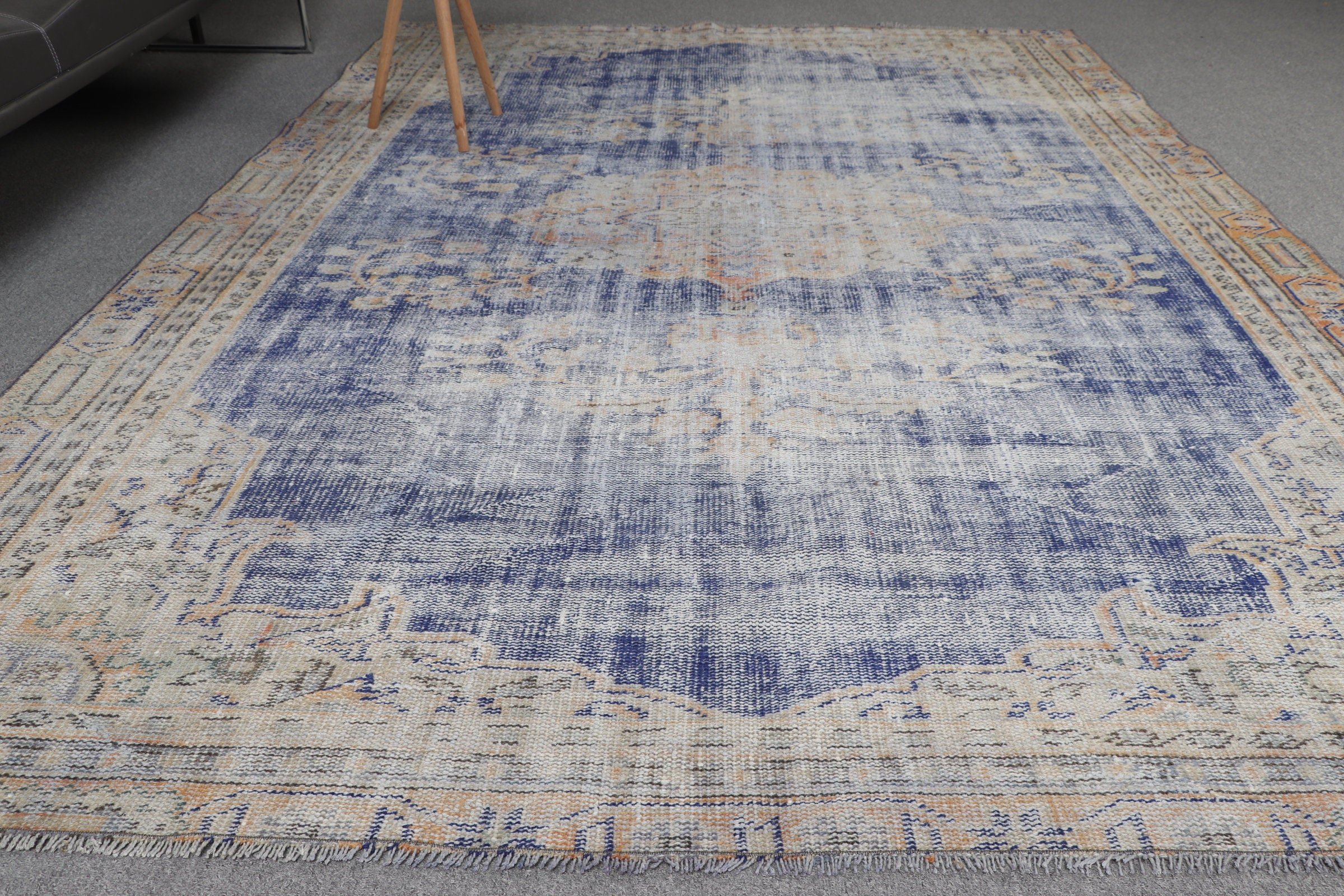 Wool Rugs, Turkish Rugs, 6.7x9.5 ft Large Rug, Rugs for Salon, Living Room Rug, Vintage Rug, Blue Anatolian Rug, Bedroom Rug