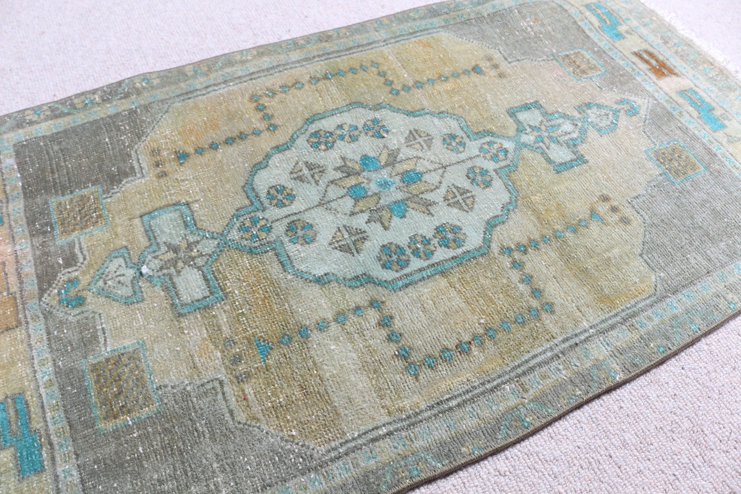 1.8x3.2 ft Small Rug, Vintage Rugs, Rugs for Nursery, Floor Rug, Turkish Rug, Bath Rug, Home Decor Rugs, Green Oriental Rug, Car Mat Rug