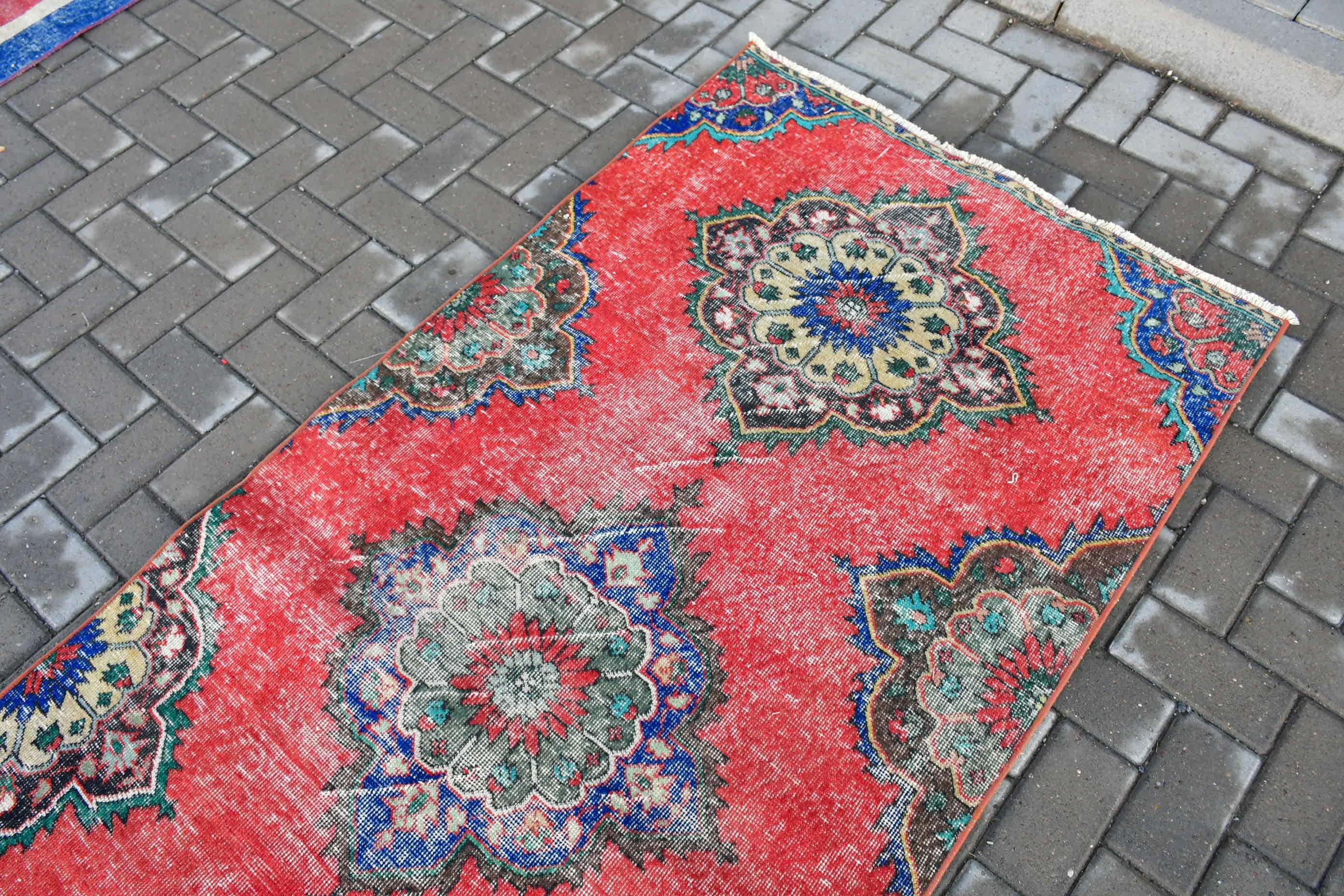 Turkish Rug, Oriental Rugs, Dining Room Rug, Wool Rug, Nursery Rugs, 3.3x7.3 ft Area Rug, Vintage Decor Rug, Red Kitchen Rug, Vintage Rugs