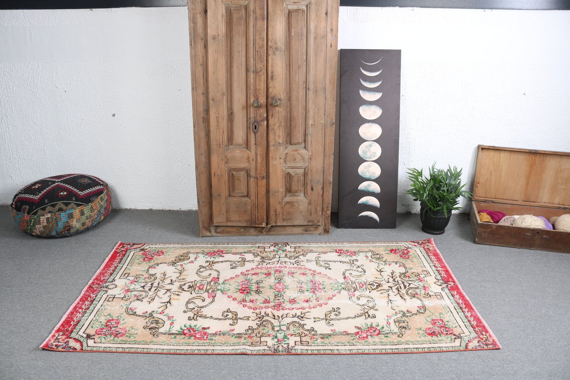 Türk Halısı, Çocuk Halıları, Vintage Halılar, Düz Dokuma Halılar, Bej Modern Halı, Boho Vurgulu Halılar, 3,5x6,7 ft Accent Halı, Oryantal Halı