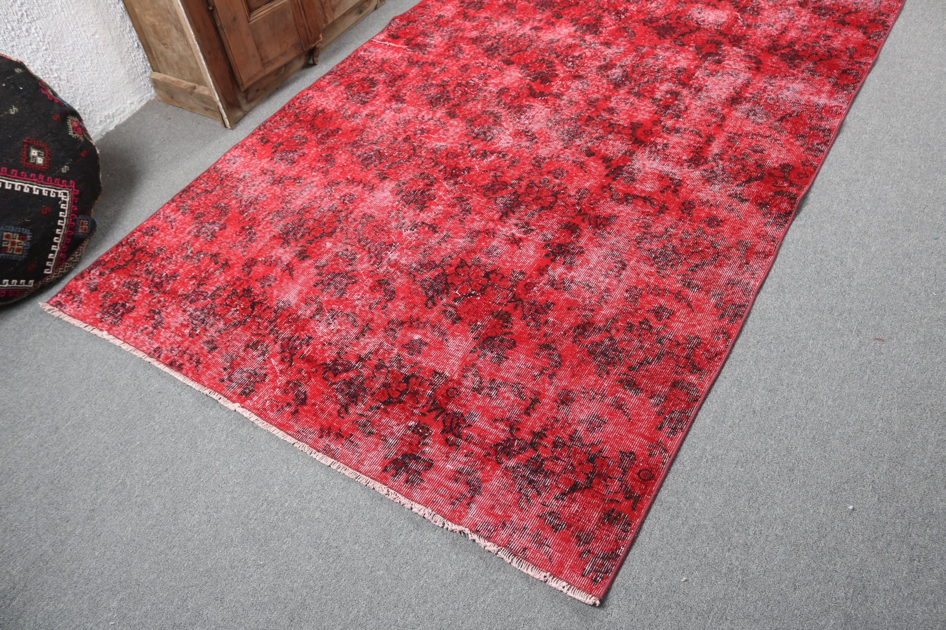 Handwoven Rug, Vintage Rug, Dining Room Rug, Red  5x8.9 ft Large Rug, Bedroom Rugs, Turkish Rugs, Large Oushak Rug, Boho Rugs