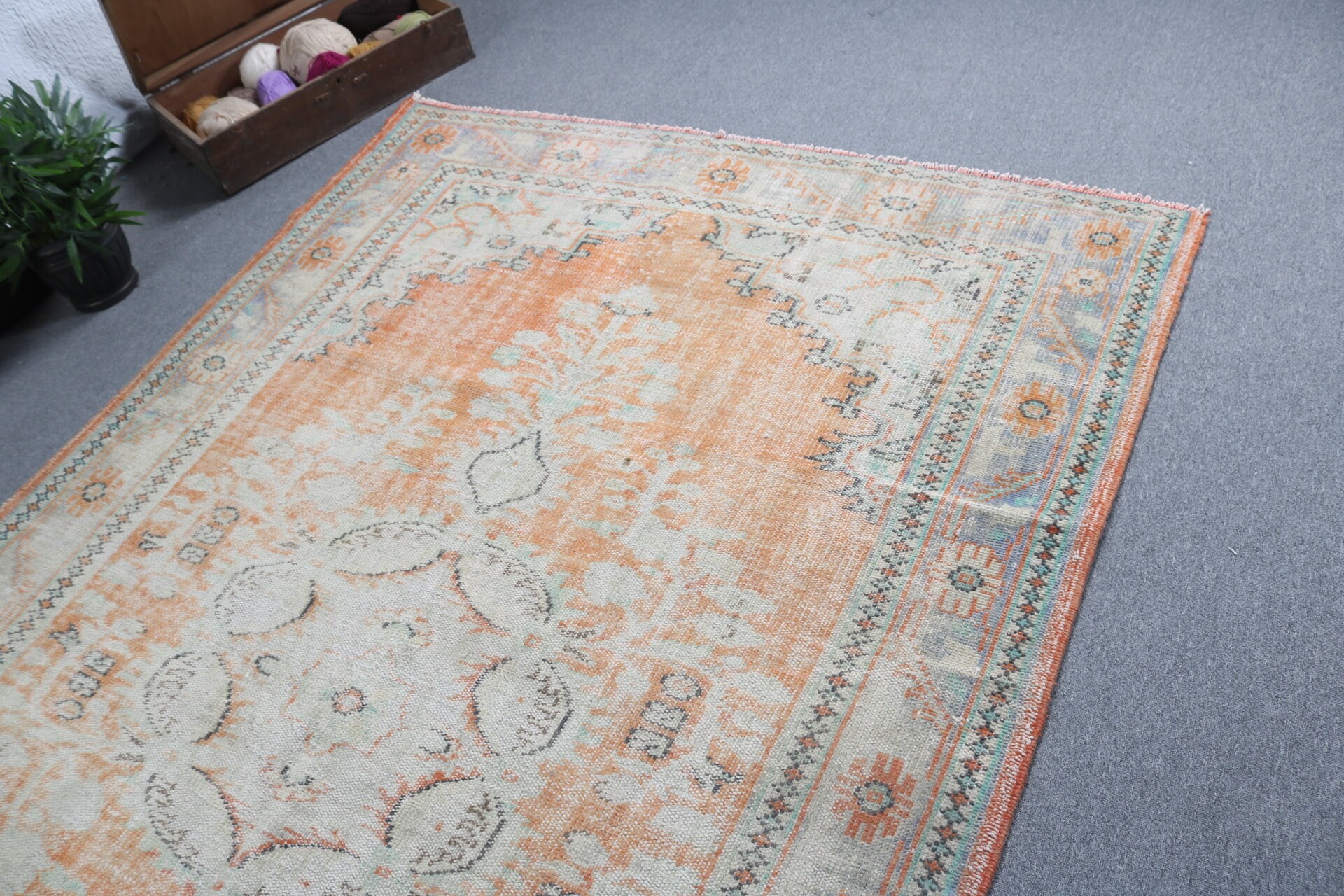 Turkish Rugs, Neutral Rug, Living Room Rugs, Orange Anatolian Rugs, Geometric Rug, 5.9x9.1 ft Large Rugs, Vintage Rug, Salon Rugs