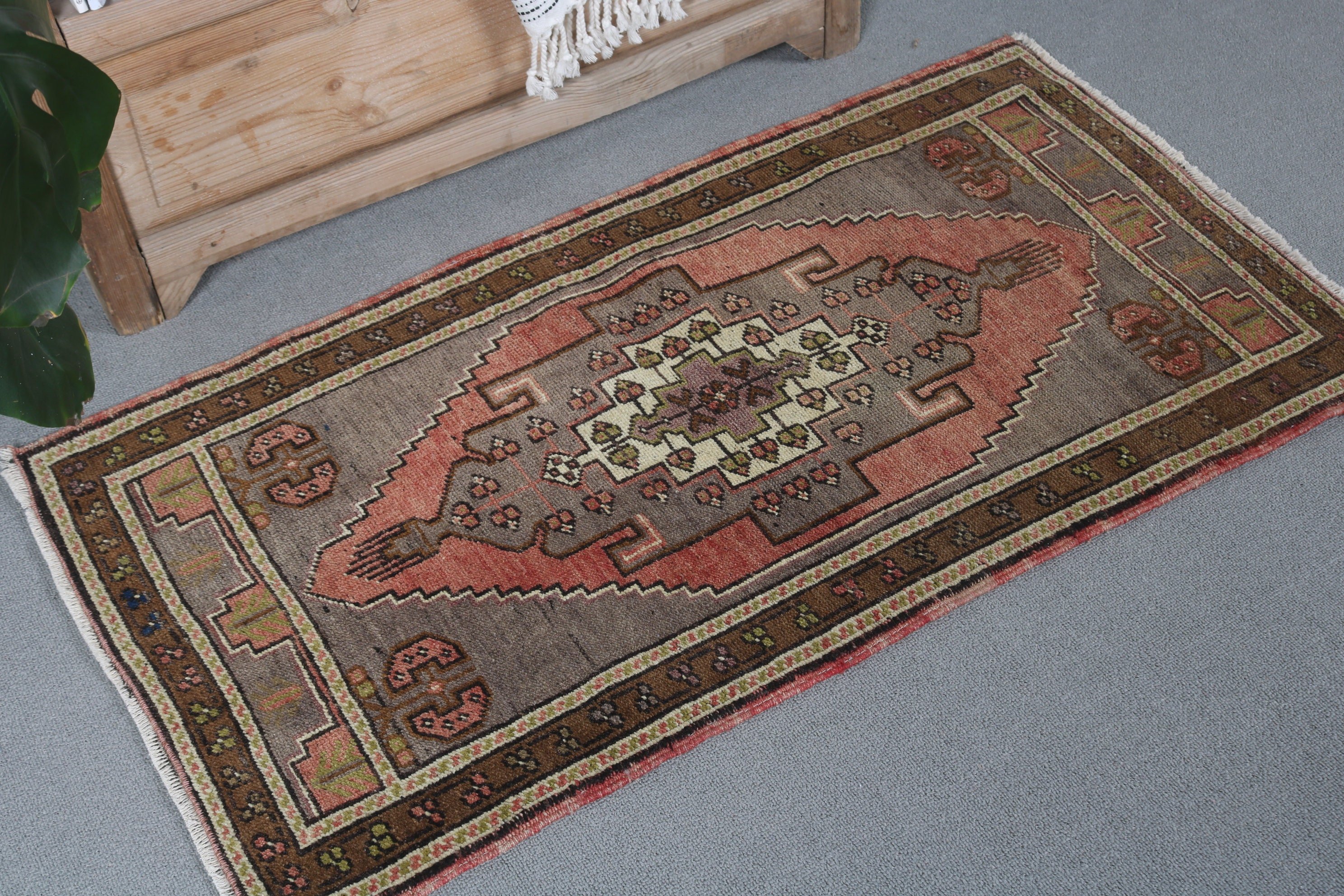 Havalı Halı, Turuncu Ev Dekor Halısı, 1.8x3.4 ft Küçük Halı, Giriş Kilimleri, Yün Halılar, Vintage Halı, Türk Halısı, Araba Paspas Halısı, Kapı Paspas Halısı