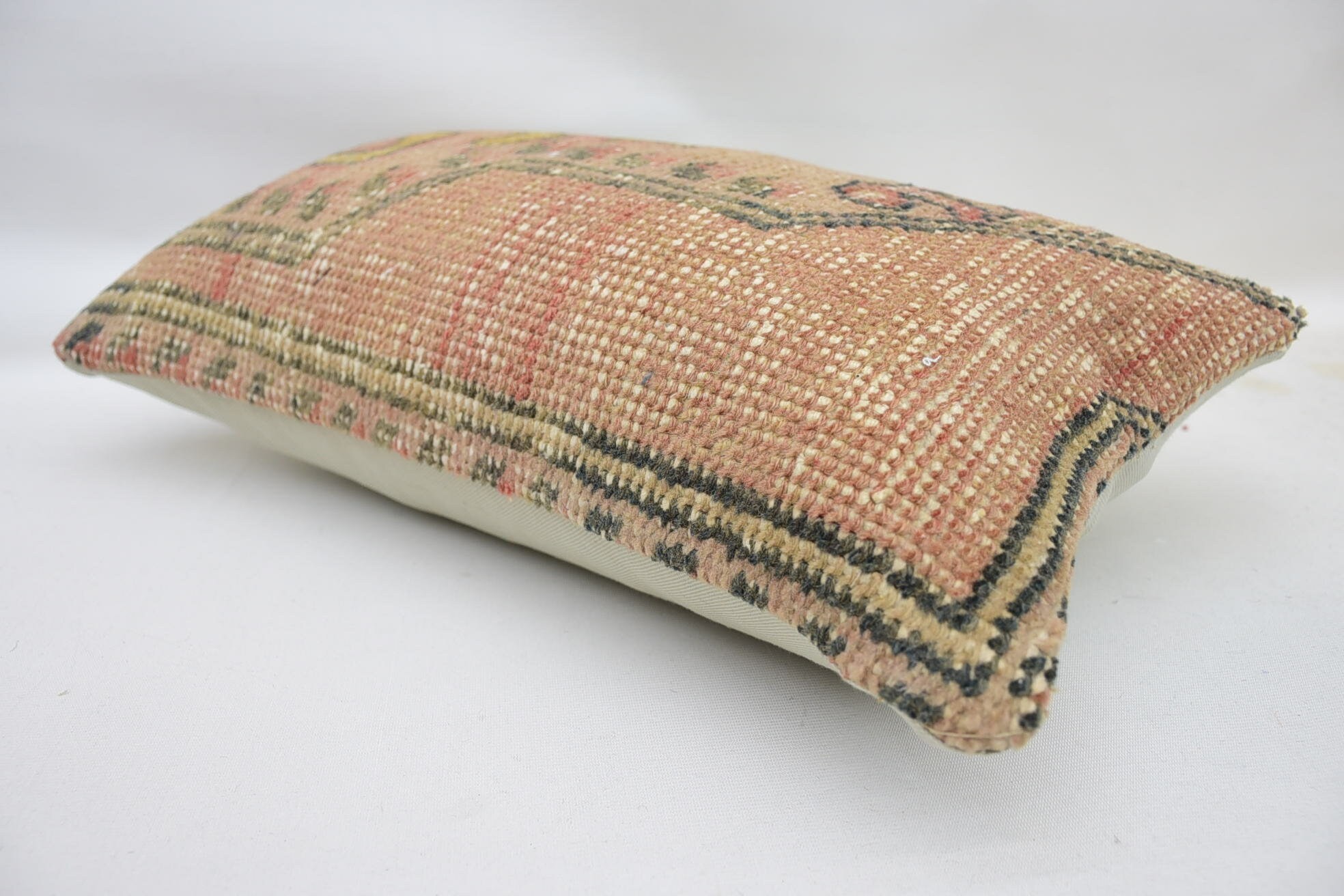 Kilim Pillow, Anatolian Cushion, 12"x20" Yellow Pillow Sham, Decorative Pillow Case, Handmade Kilim Cushion, Vintage Kilim Pillow