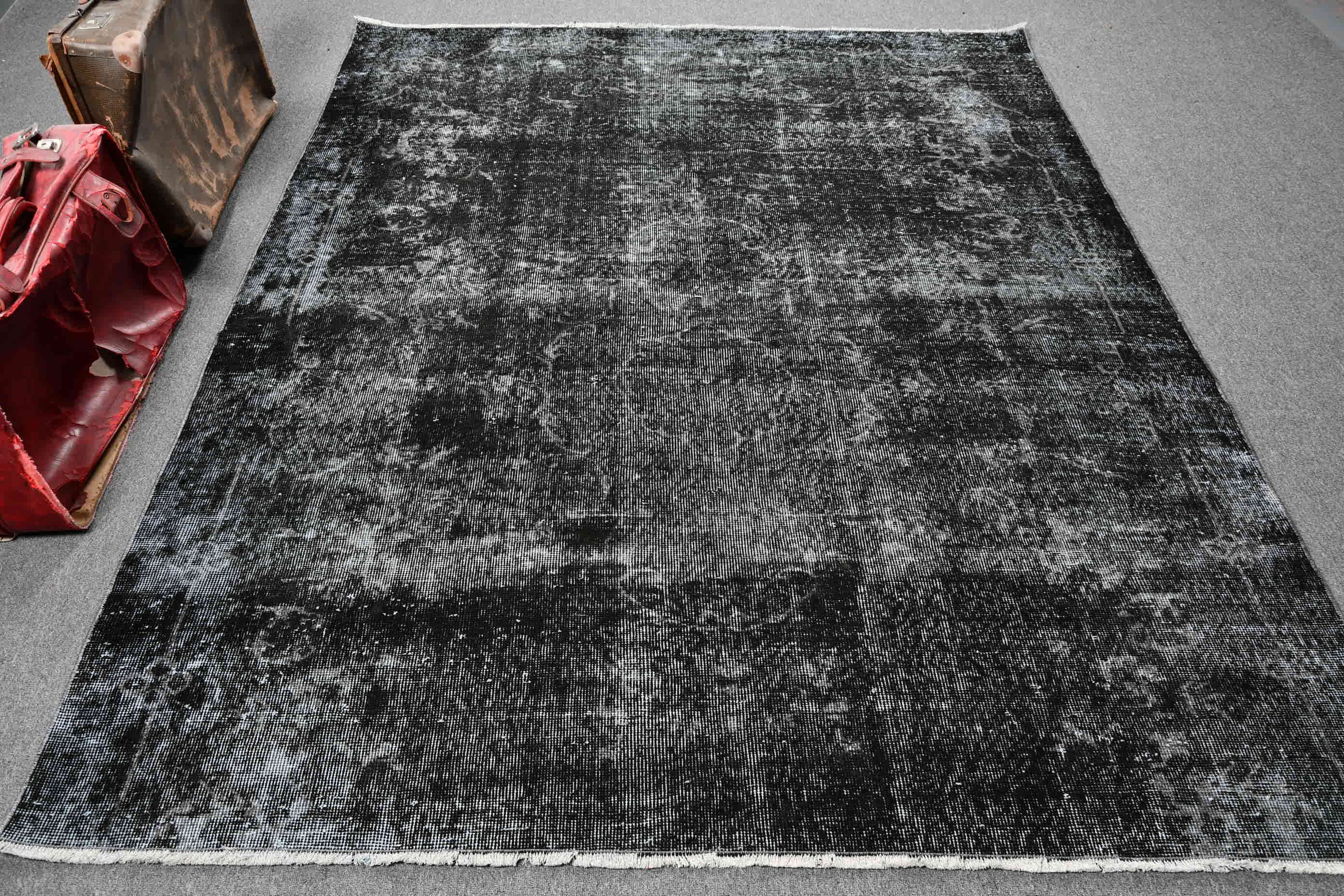 Black  6.2x8 ft Large Rugs, Kitchen Rug, Salon Rug, Rugs for Bedroom, Dining Room Rugs, Cool Rugs, Vintage Rug, Turkish Rug