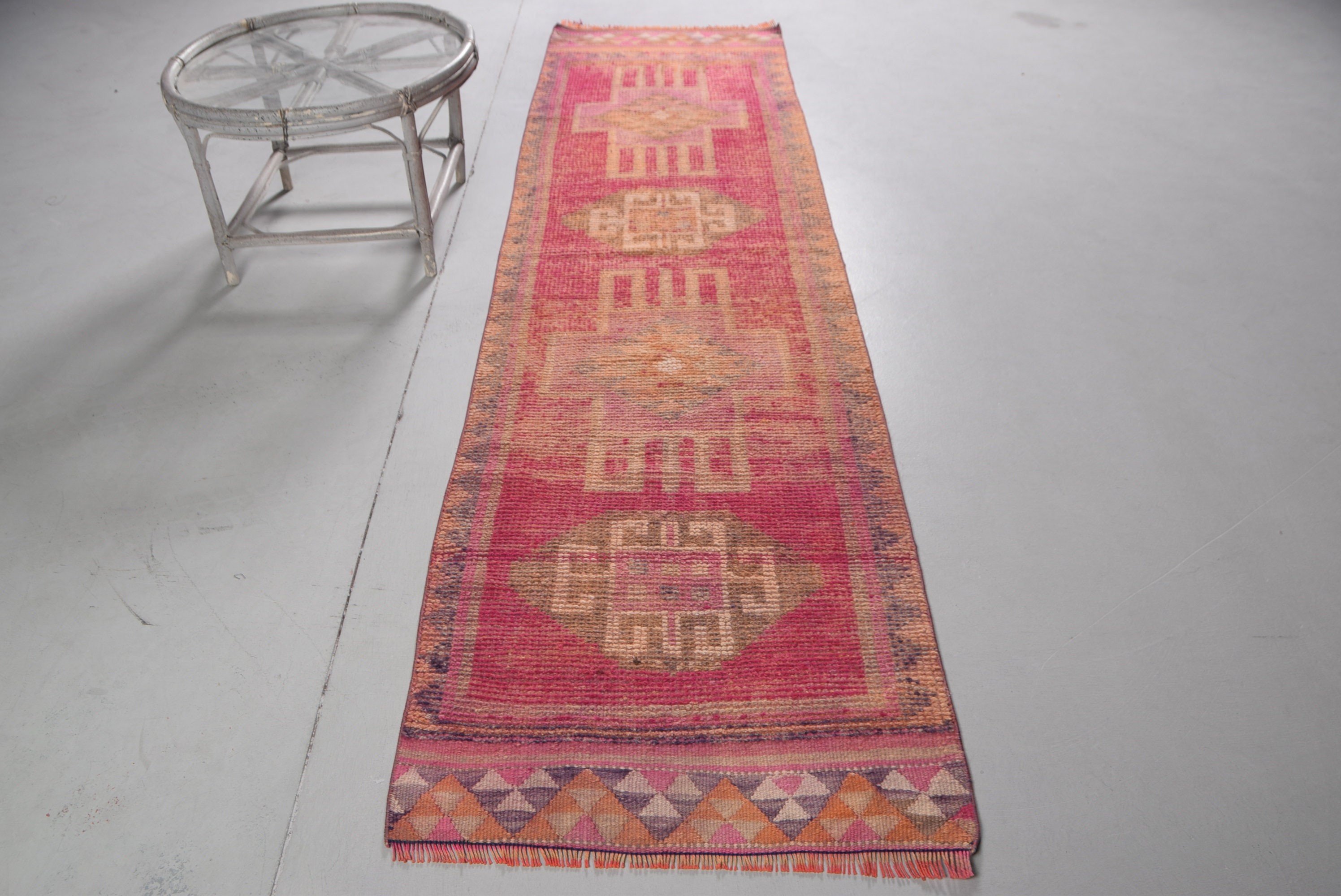 Aztec Rug, Rugs for Runner, Anatolian Rugs, Pink Oushak Rugs, 2.6x9.9 ft Runner Rugs, Vintage Rug, Turkish Rugs, Antique Rug, Kitchen Rug