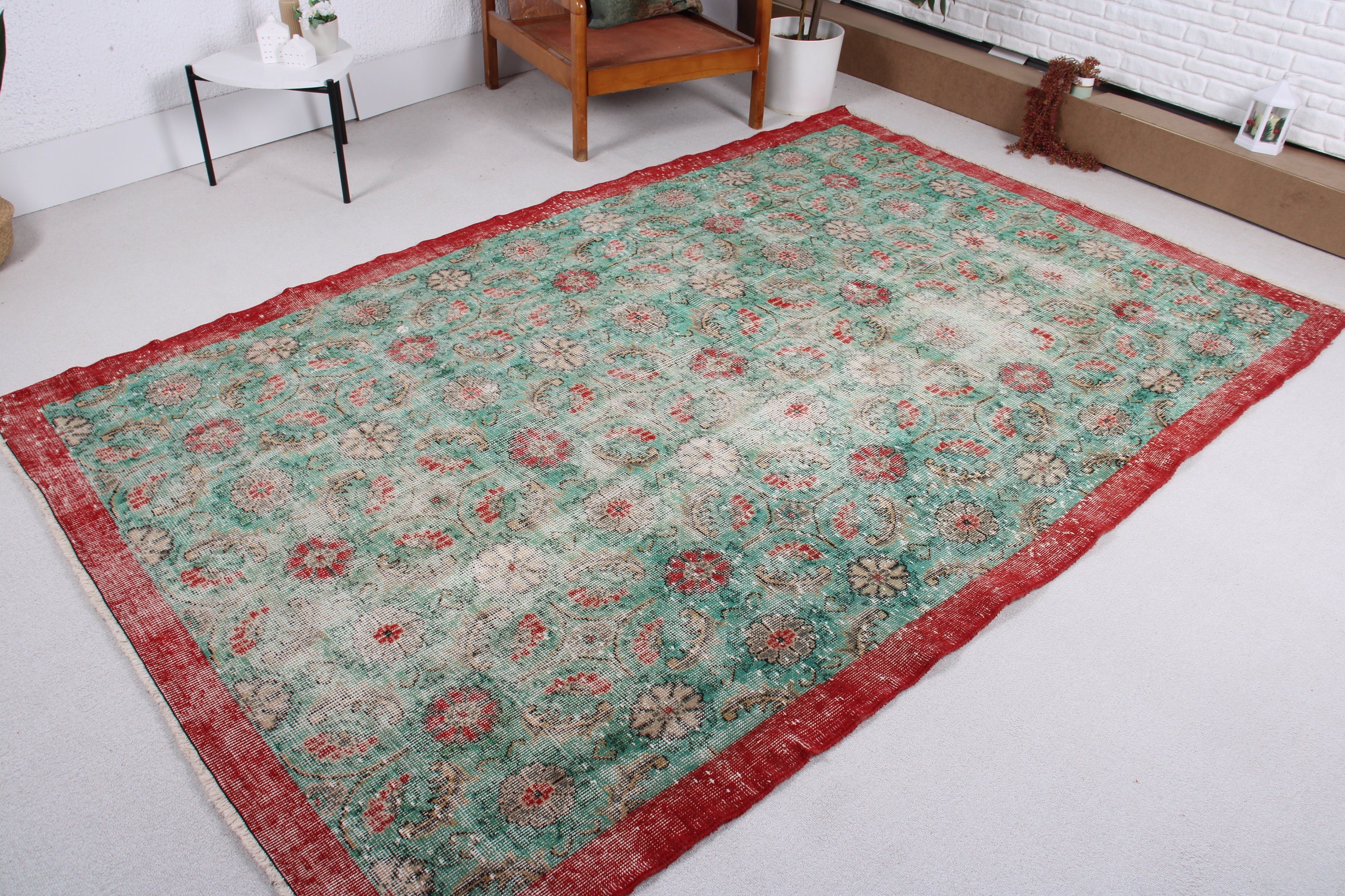 Yer Halıları, Yeşil Antika Halılar, Vintage Halılar, Büyük Boho Halılar, Türk Halısı, Geometrik Halı, Salon Halısı, Antika Halı, 5.7x8.9 ft Büyük Halı