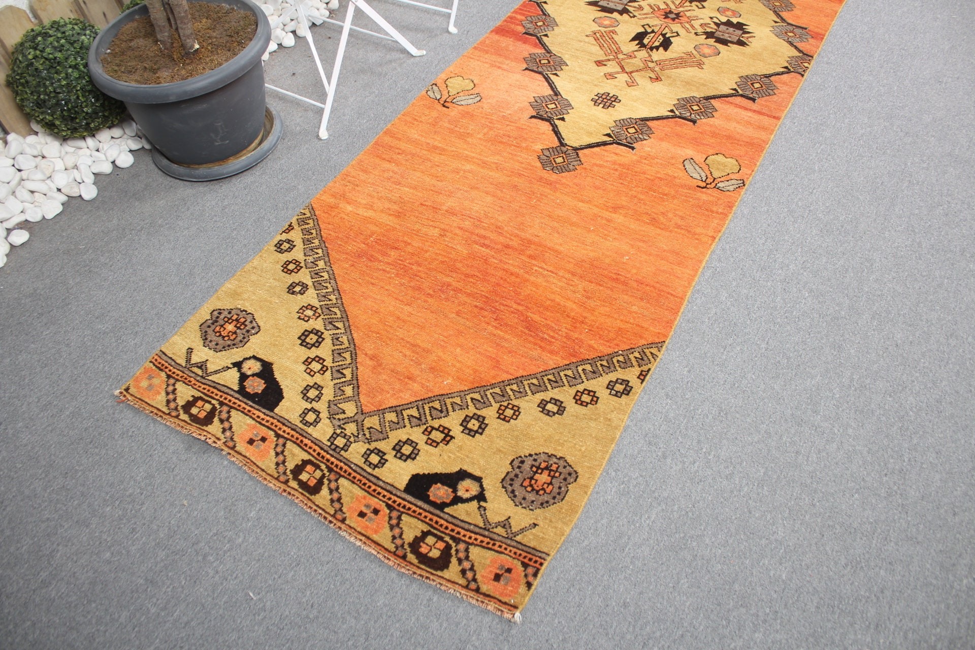 Turkish Rug, Orange  2.9x9.8 ft Runner Rug, Hallway Rug, Rugs for Kitchen, Natural Rugs, Wool Rugs, Moroccan Rugs, Vintage Rug