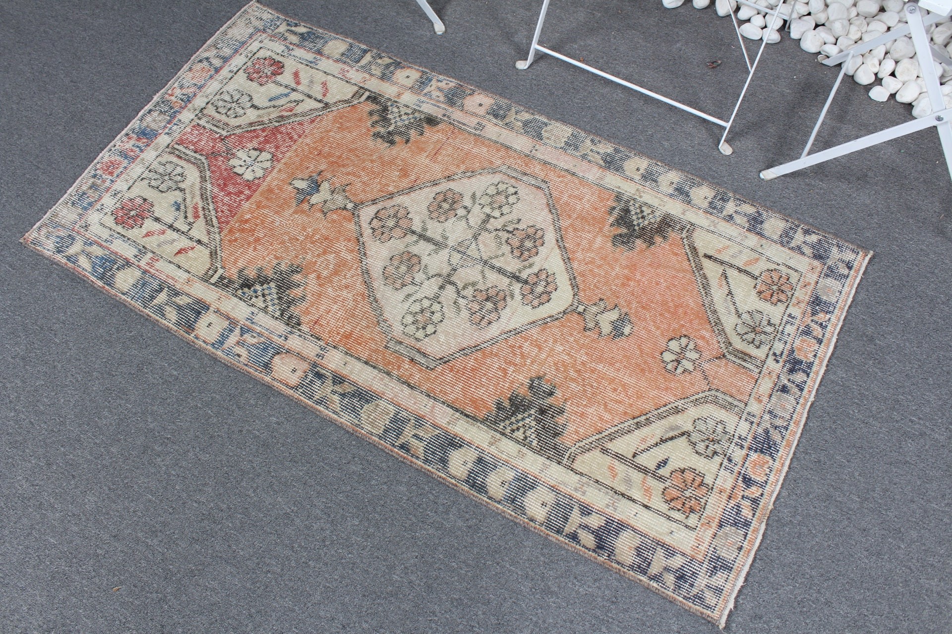 Nursery Rug, Turkish Rug, 2.4x4.5 ft Small Rugs, Orange Floor Rugs, Rugs for Door Mat, Oriental Rug, Bath Rug, Vintage Rug, Floor Rug