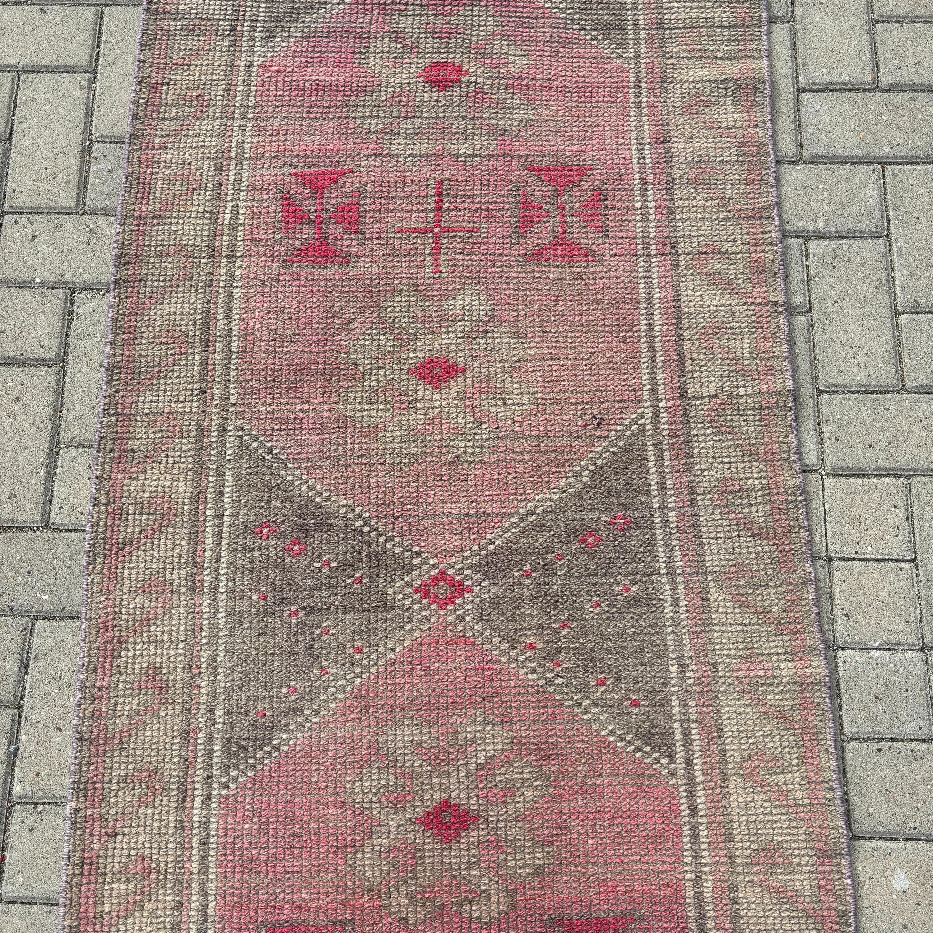 Vintage Halı, 2.7x10.1 ft Runner Halıları, Koridor Halısı, Geometrik Halı, Havalı Halı, Türk Halıları, Yeşil Modern Halılar, Beni Ourain Runner için Halılar