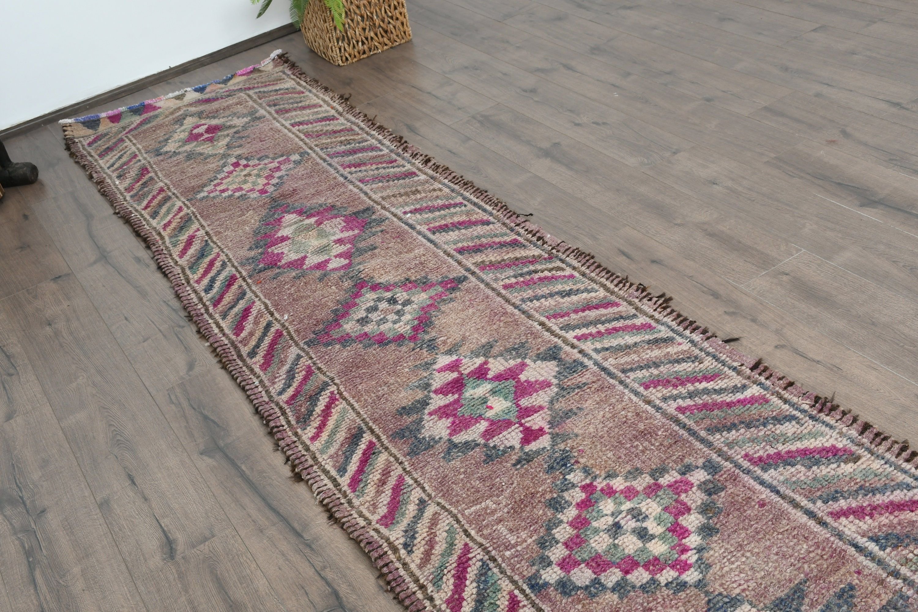 Eclectic Rug, Vintage Rug, Brown Anatolian Rugs, Floor Rugs, Stair Rug, Corridor Rugs, 2.8x13.2 ft Runner Rug, Turkish Rugs, Bedroom Rug