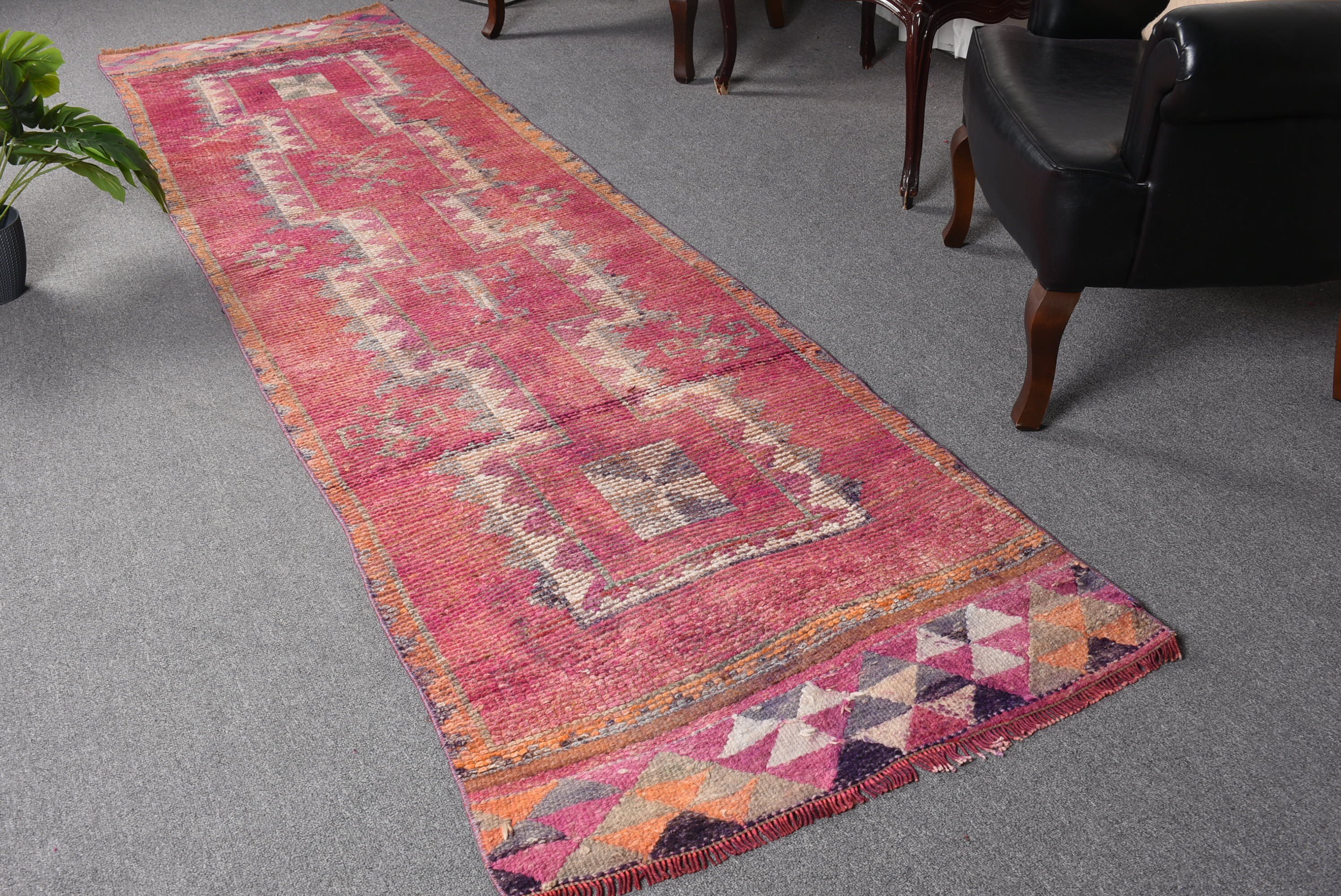 2.9x10.7 ft Runner Rug, Rugs for Corridor, Turkish Rugs, Wool Rug, Kitchen Rug, Pink Moroccan Rug, Bedroom Rug, Corridor Rug, Vintage Rug