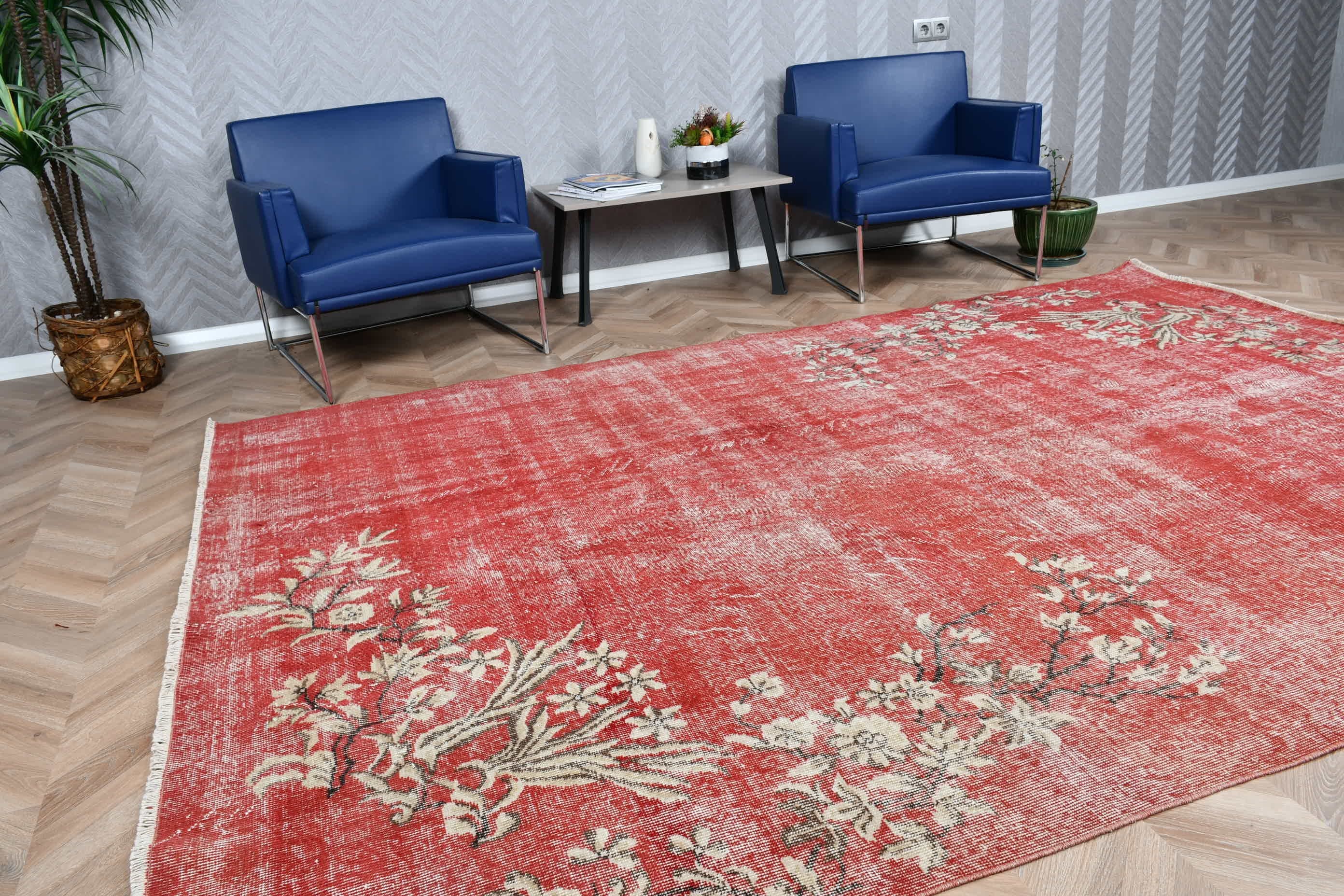 Türk Halısı, Salon Halıları, Yatak Odası Halısı, Salon Halıları, 6.9x10 ft Büyük Halı, Vintage Halı, Oryantal Halı, Kırmızı Ev Dekor Halısı