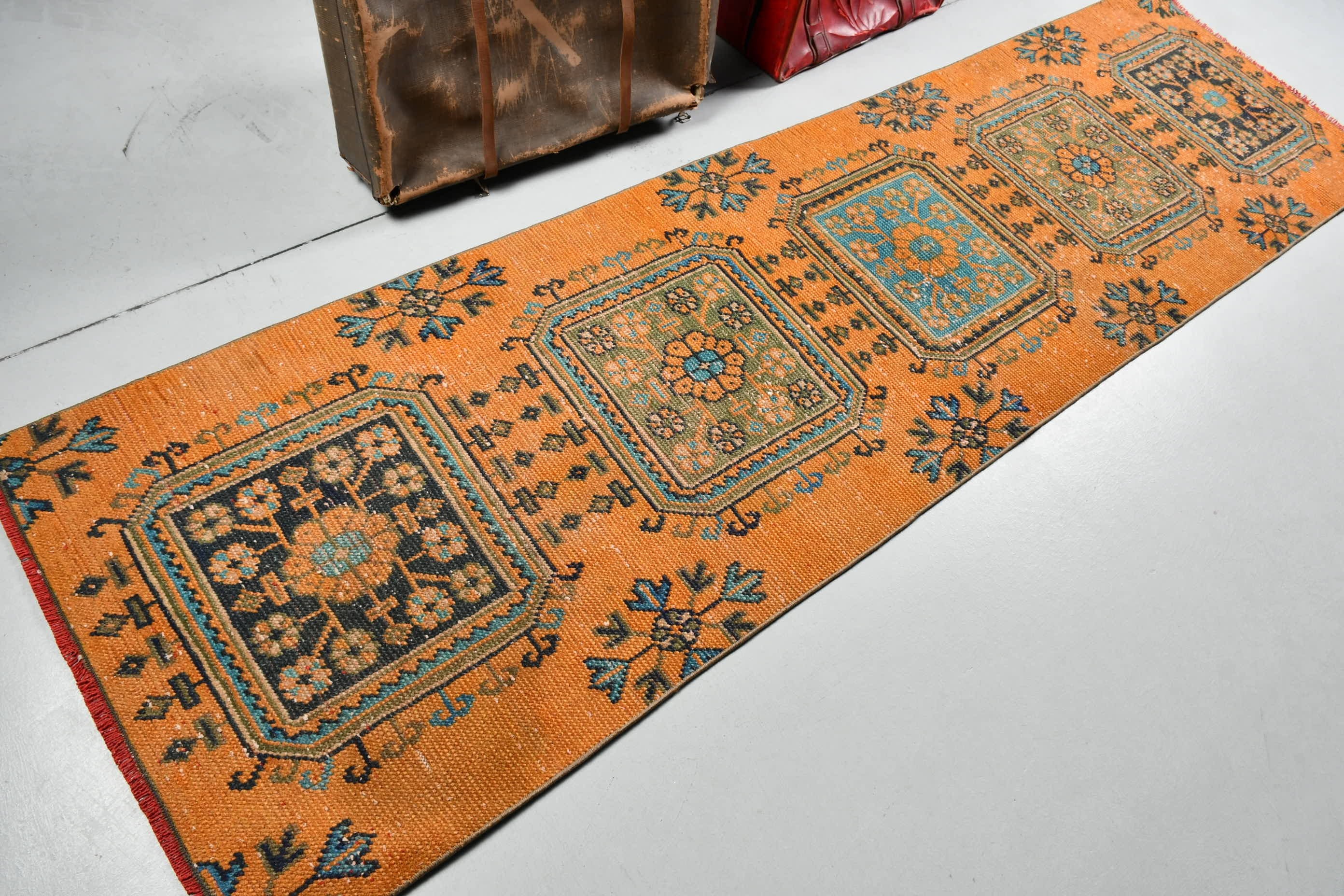 Turkish Rug, Bedroom Rug, Ethnic Rug, Hallway Rug, Orange Moroccan Rug, Rugs for Runner, 2.7x9.7 ft Runner Rugs, Anatolian Rug, Vintage Rug