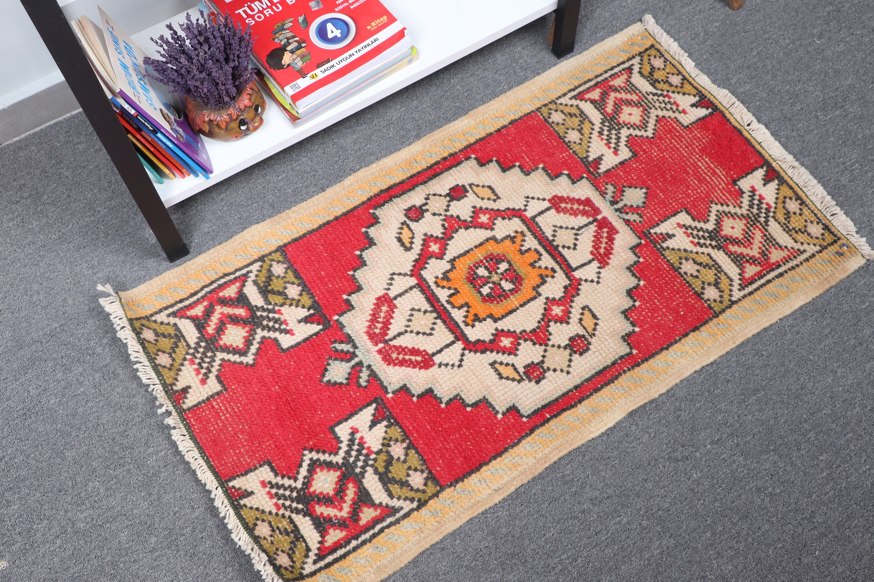 Door Mat Rugs, Vintage Rug, Rugs for Car Mat, Wool Rug, Turkish Rugs, Red Floor Rugs, Oushak Rug, Bathroom Rug, 1.7x3.1 ft Small Rug