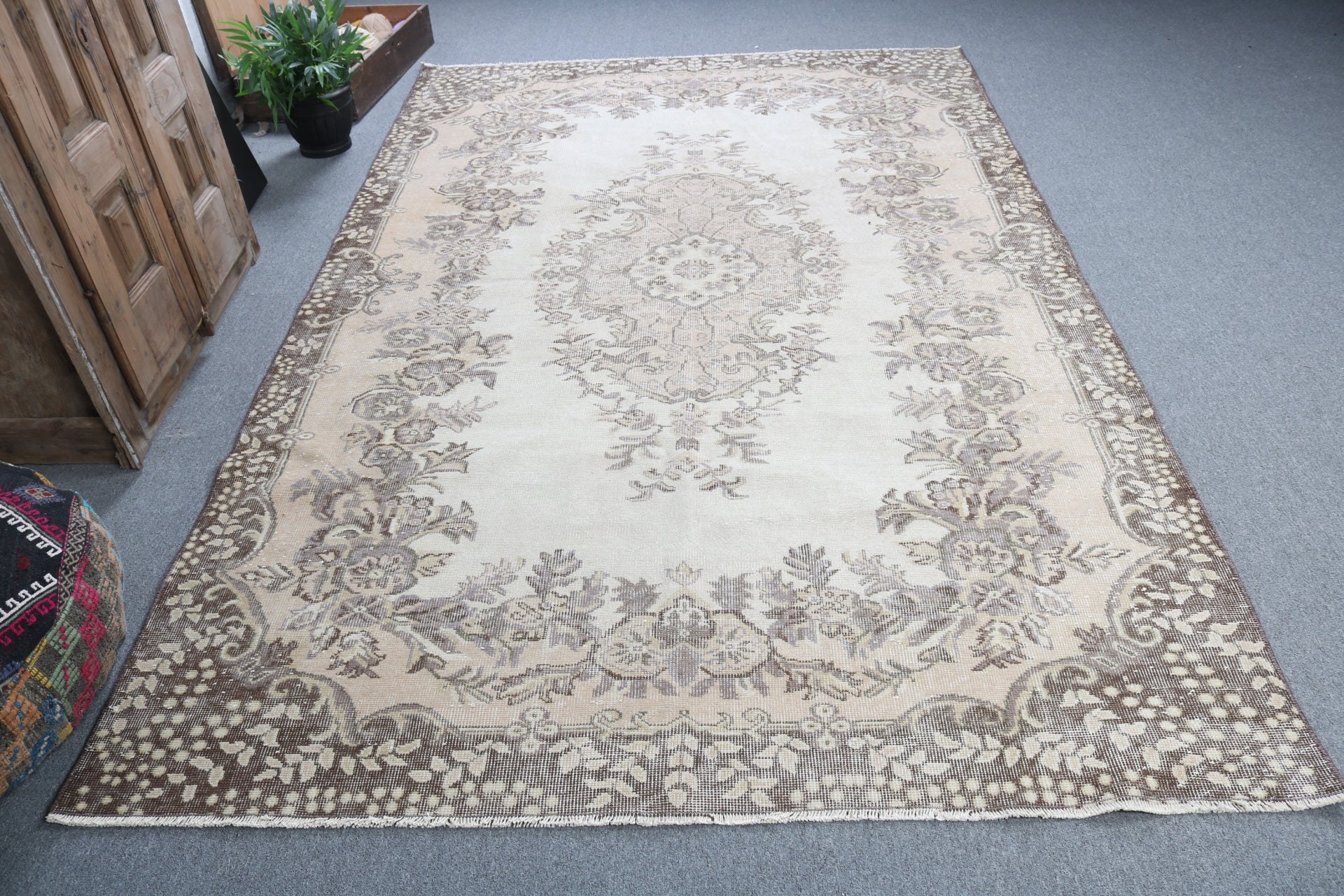 Geometrik Halılar, Salon Halısı, Türk Halısı, Türkiye Halısı, Vintage Halılar, Yatak Odası Halısı, 5.8x9.4 ft Büyük Halılar, Salon Halıları, Bej Ev Dekor Halısı