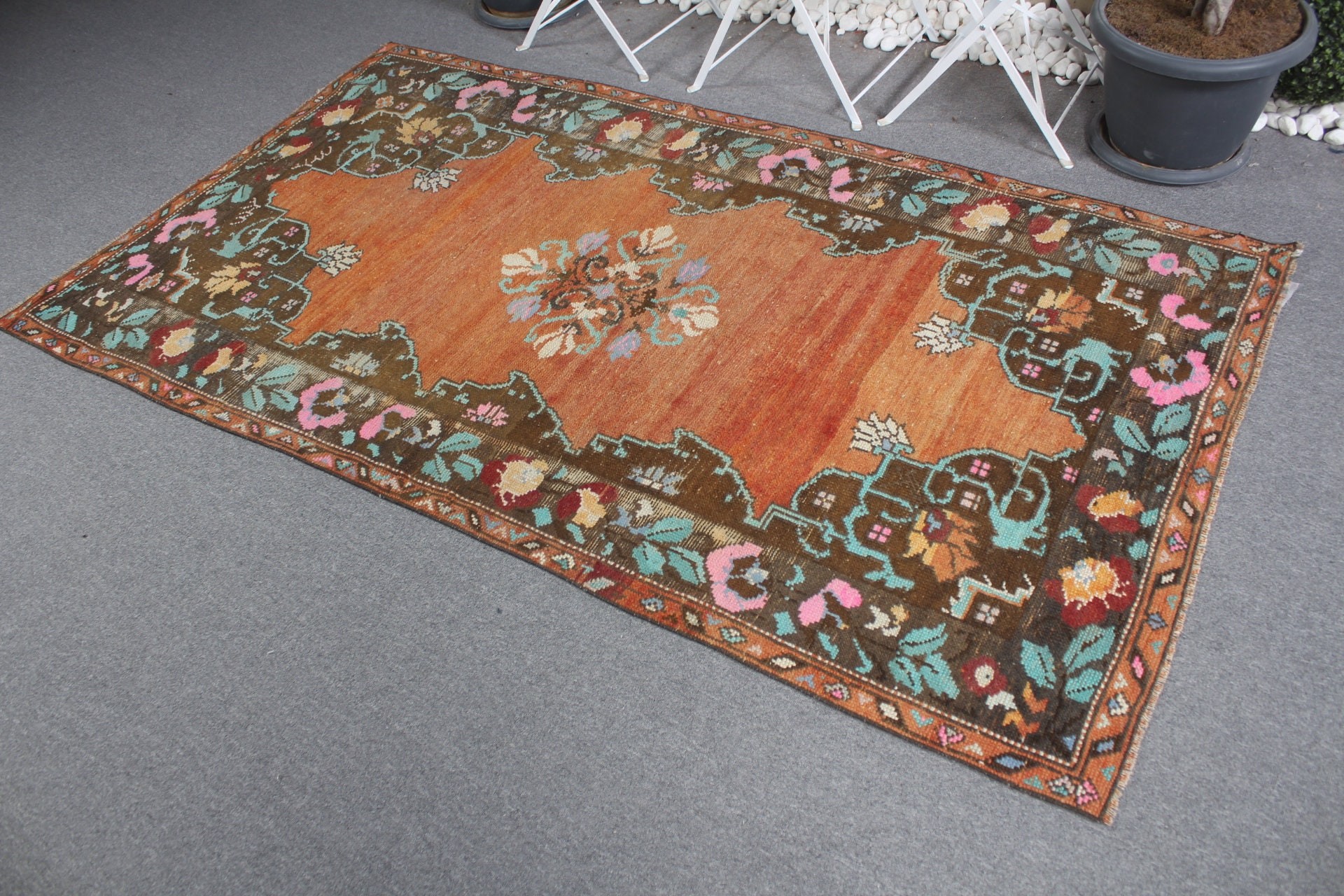 Kitchen Rug, Orange Bedroom Rugs, Wool Rug, Nursery Rug, Rugs for Nursery, Vintage Rugs, Oushak Rug, 4.2x7.4 ft Area Rug, Turkish Rug