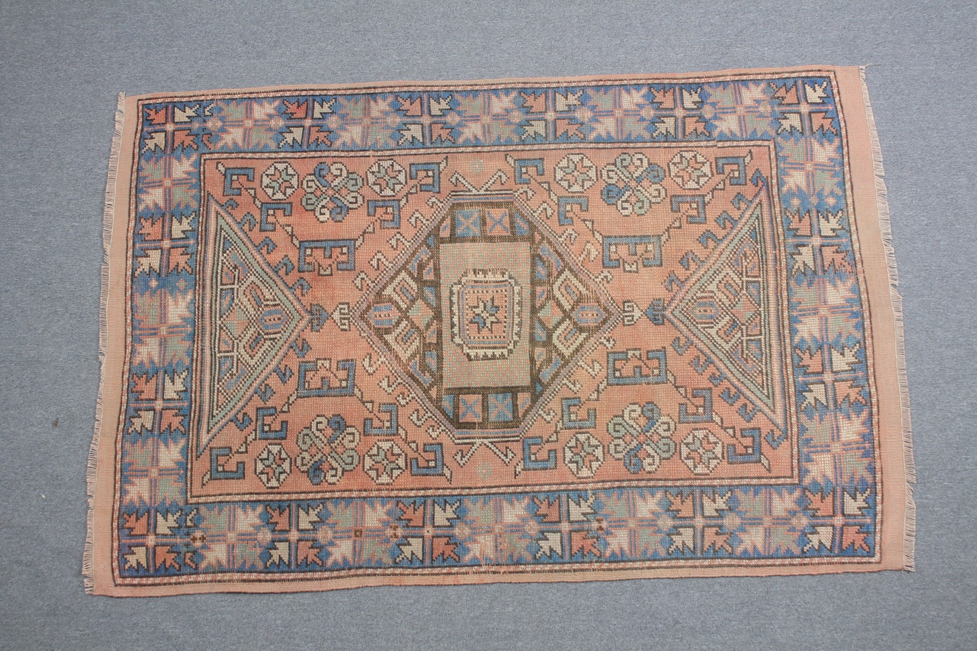 Turuncu Yün Halılar, Yer Halıları, Türk Halısı, Boho Bölge Halısı Halıları, Vintage Halı, Oushak Halısı, Oryantal Halı, Yatak Odası Halıları, 4,2x6,4 ft Alan Halısı