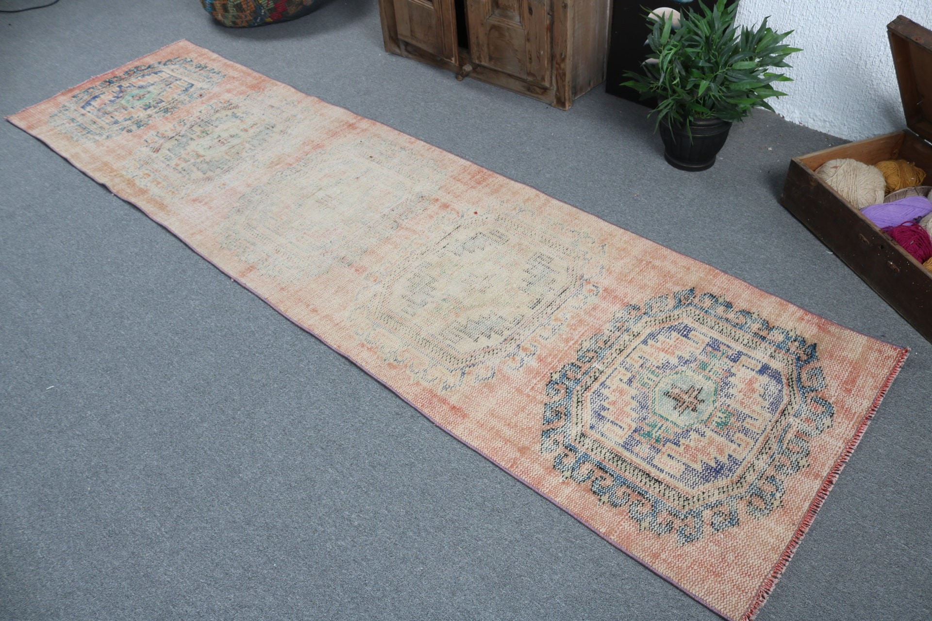 Turkish Rugs, Beni Ourain Runner Rugs, Boho Rugs, 2.6x9.9 ft Runner Rugs, Stair Rug, Vintage Rugs, Modern Rugs, Orange Oriental Rugs