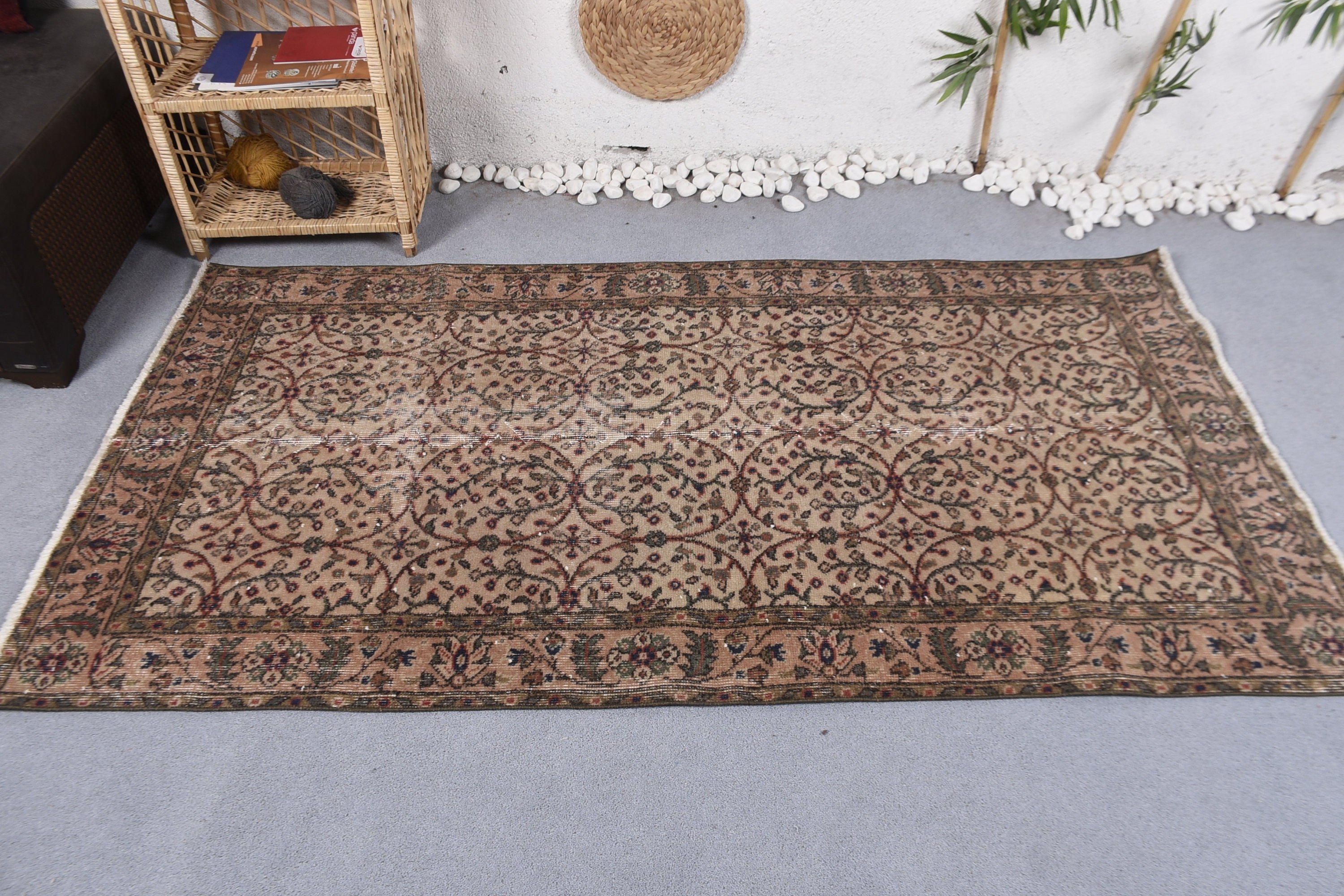 Bedroom Rug, 3.7x6.9 ft Area Rug, Rugs for Living Room, Anatolian Rugs, Beige Kitchen Rugs, Vintage Rugs, Turkish Rug, Oriental Rug