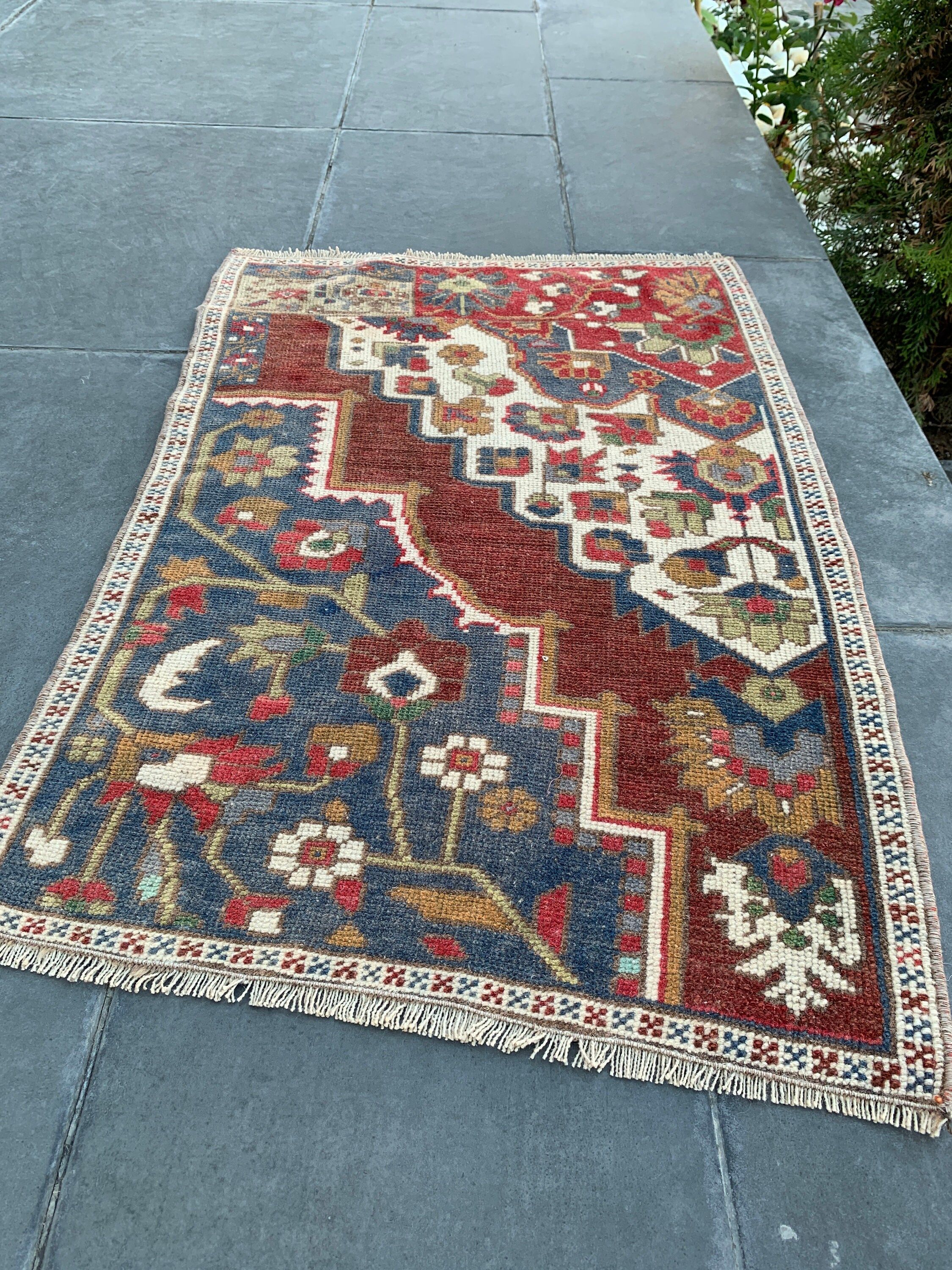 Wool Rug, Rugs for Car Mat, Turkish Rugs, Blue Home Decor Rugs, Nursery Rug, 1.9x3 ft Small Rug, Bedroom Rug, Vintage Rugs, Antique Rug